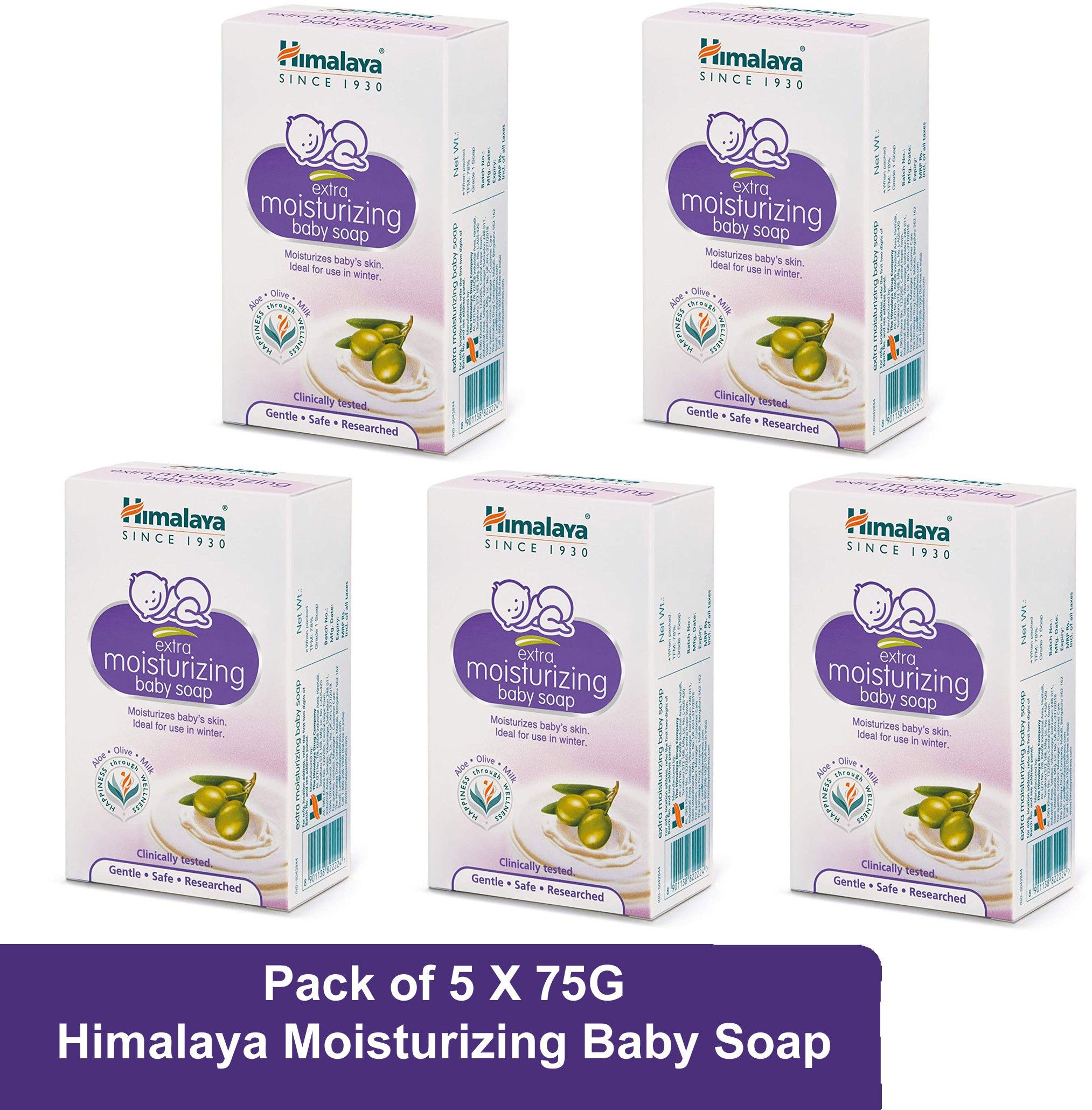 Extra Moisturizing Baby Soap Aloe, Olive and Milk (Pack of 5 X 75G)-image-42