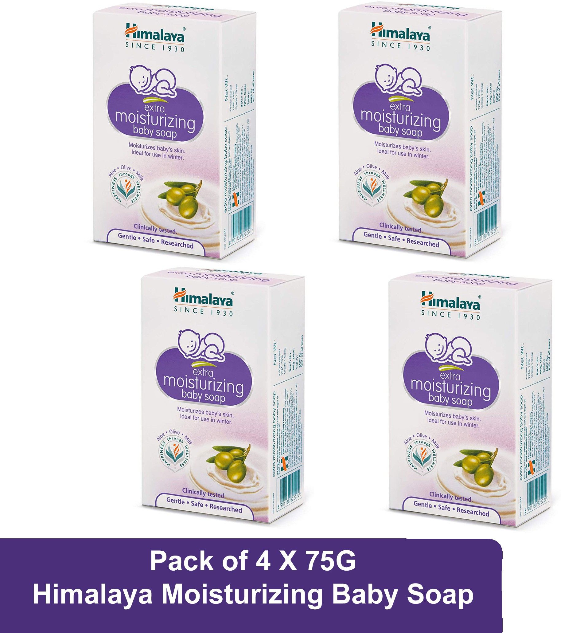 Extra Moisturizing Baby Soap Aloe, Olive and Milk (Pack of 4 X 75G)-image-43