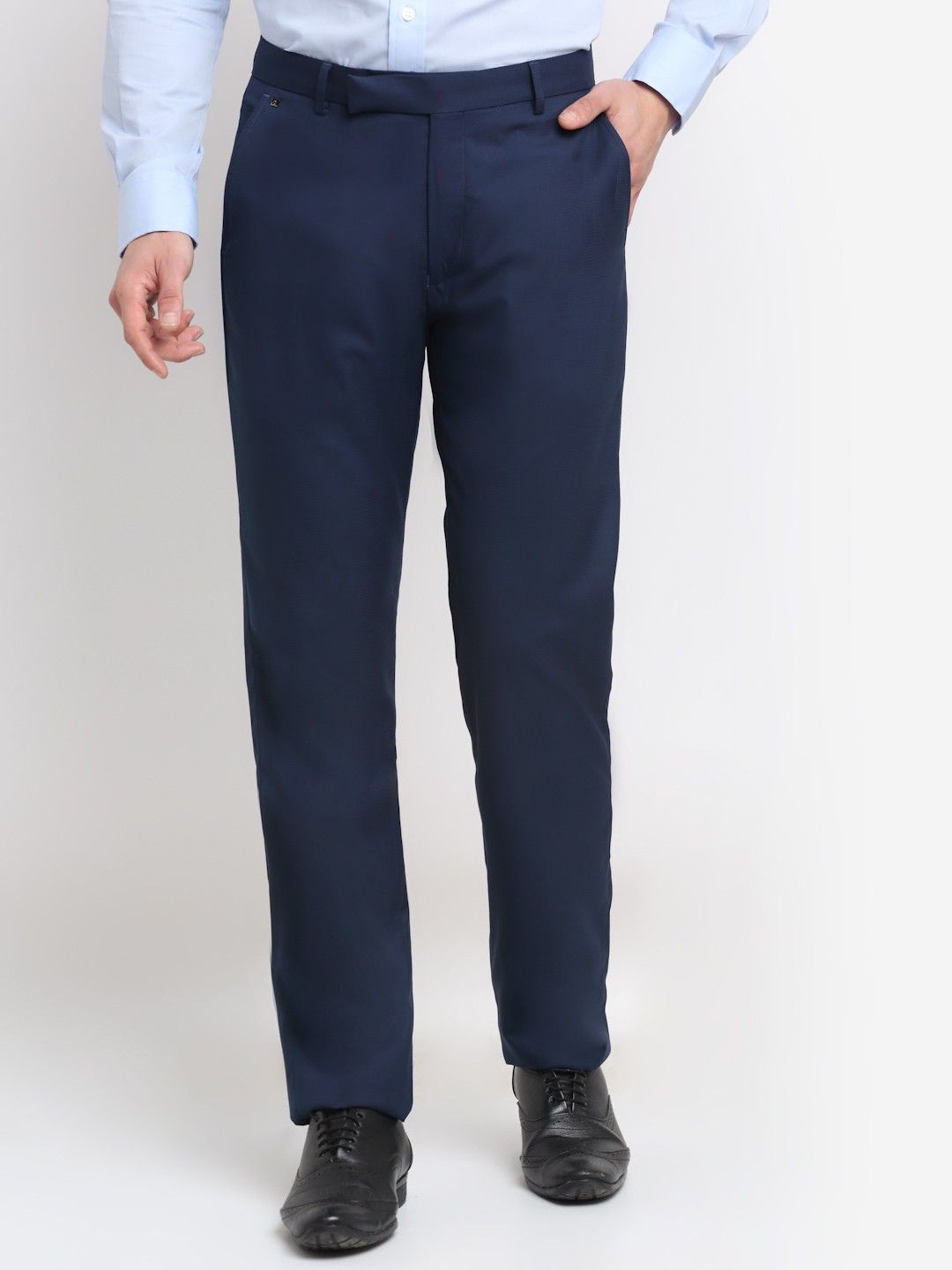 cantabil Men Regular Fit Dark Blue Cotton Blend Trousers-picture-14