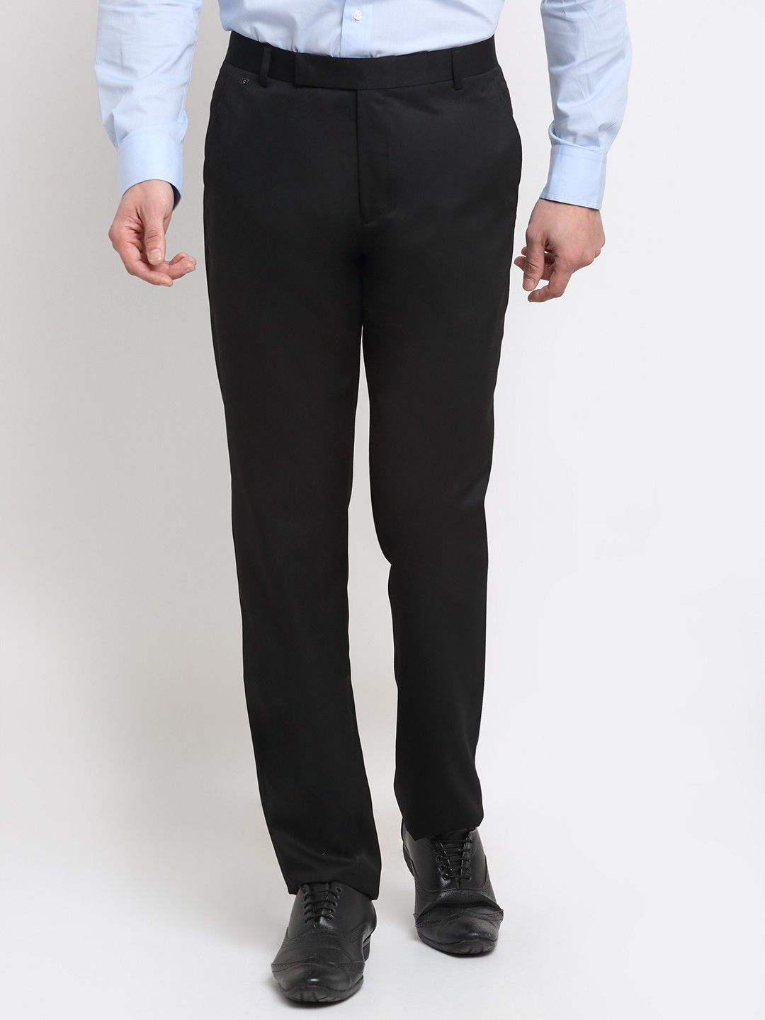 cantabil Men Regular Fit Black Cotton Blend Trousers-picture-14