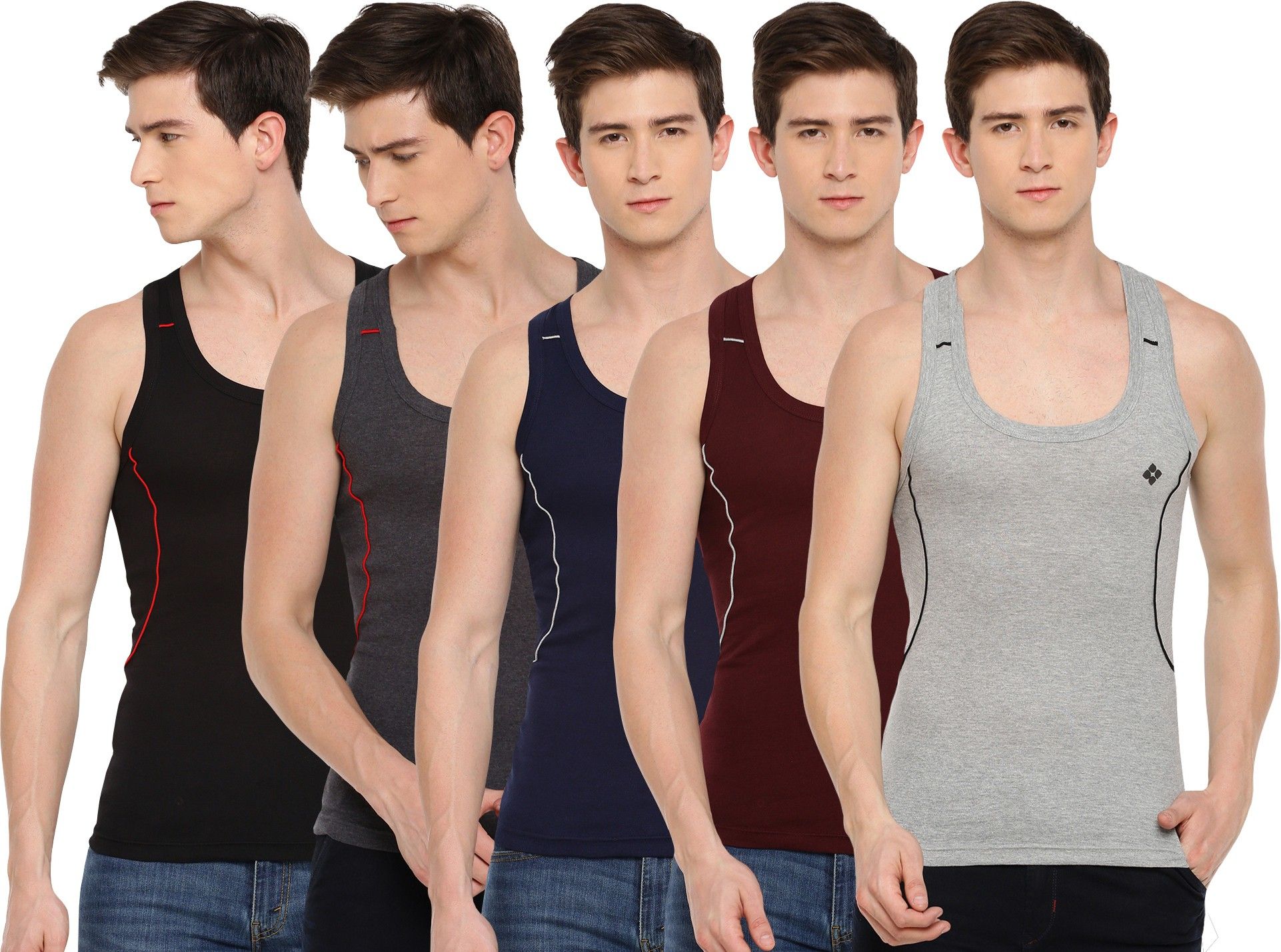 Pack of 5 Cotton Racerback Styled Gym Men Vest-image-2