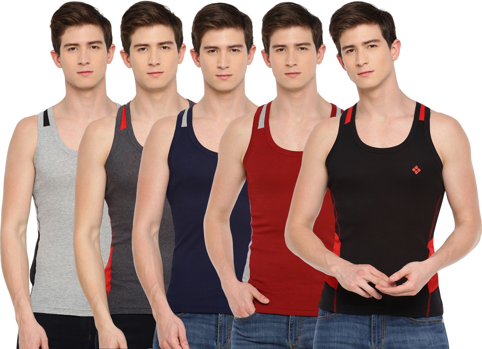 Pack of 5 Cotton Racerback Styled Gym Men Vest-image-2
