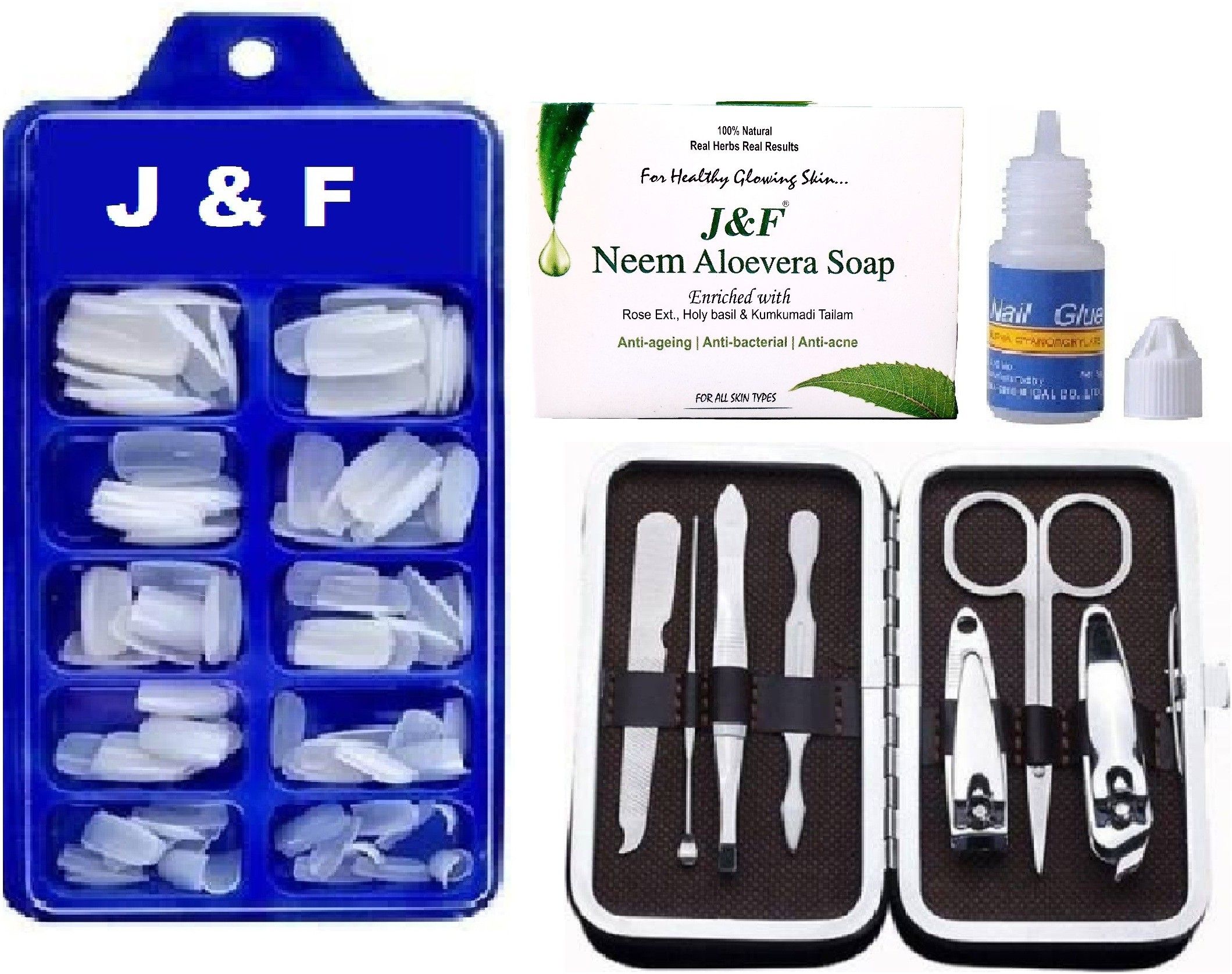 hinshitshu Best Quality Fake Nails With Glue And Neem Aloevera Soap , 7 in 1 Manicure Tool Kit-picture-17