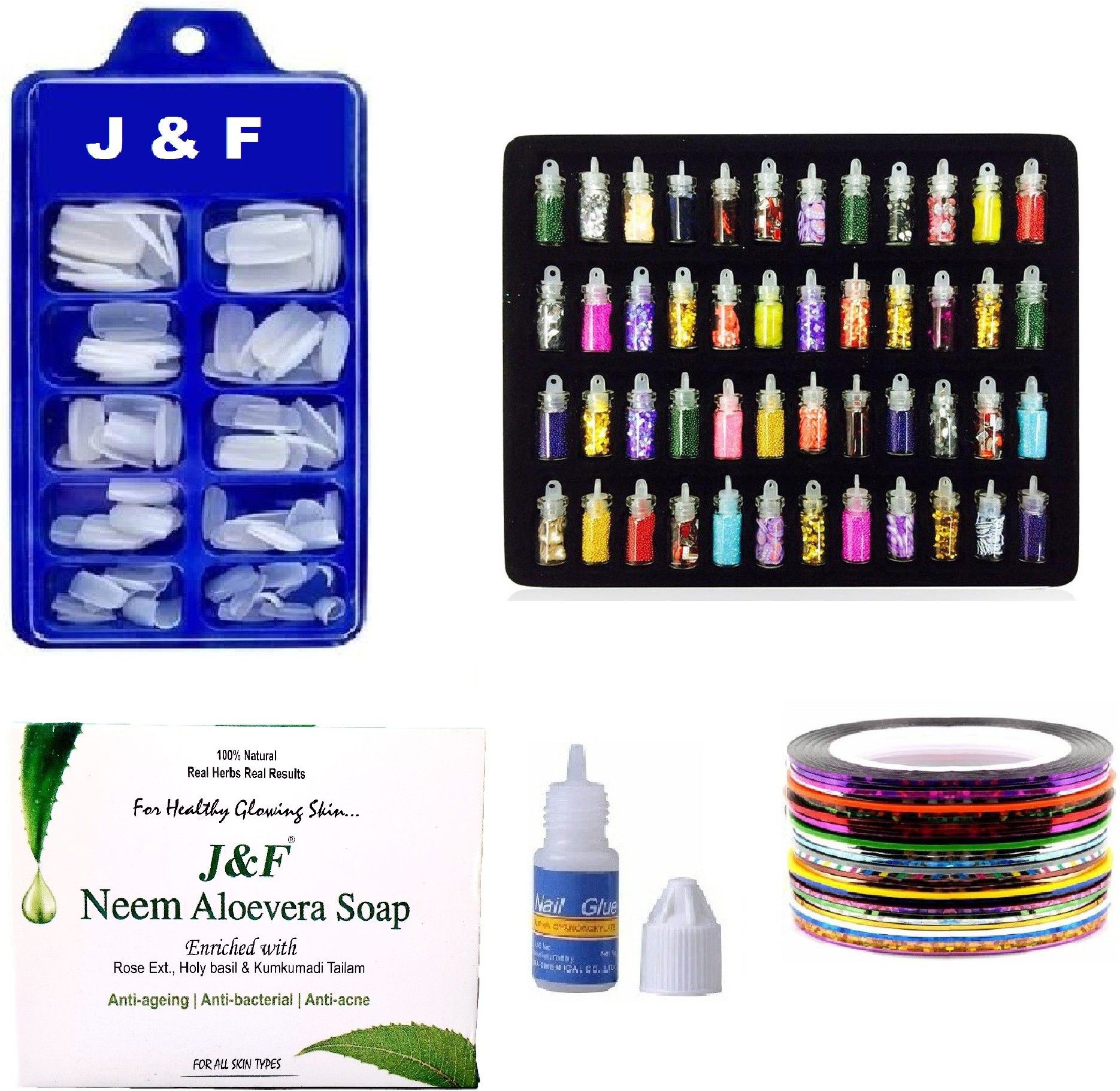 Artificial Nails With GLue & 5 Nail tape ,48 Pc Glitter ,Neem Soap-image-32