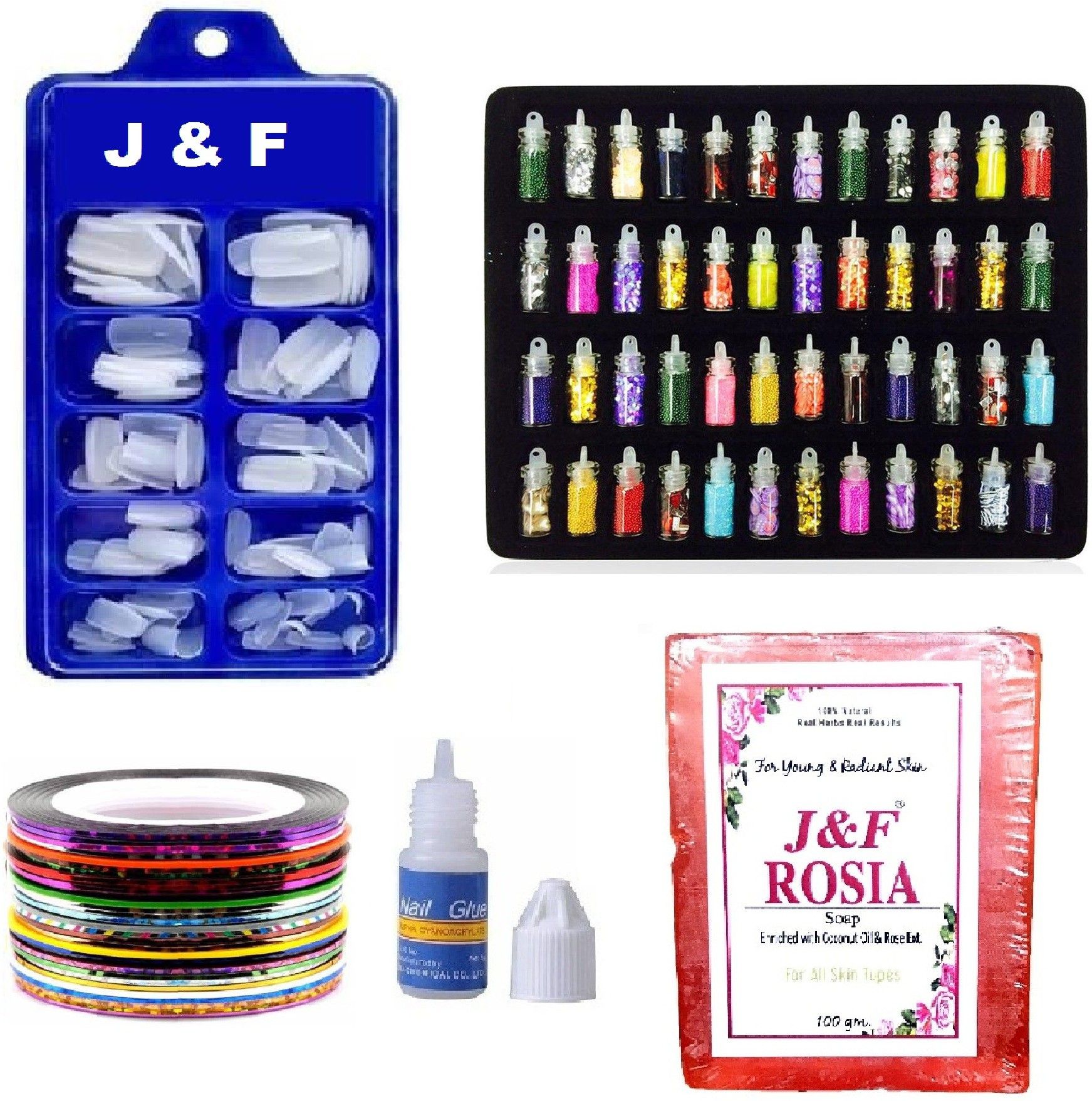 hudabird Artificial Nails With Glue & 48 Pc Glitter Set ,5 Nail Tape, Rose Soap-picture-12