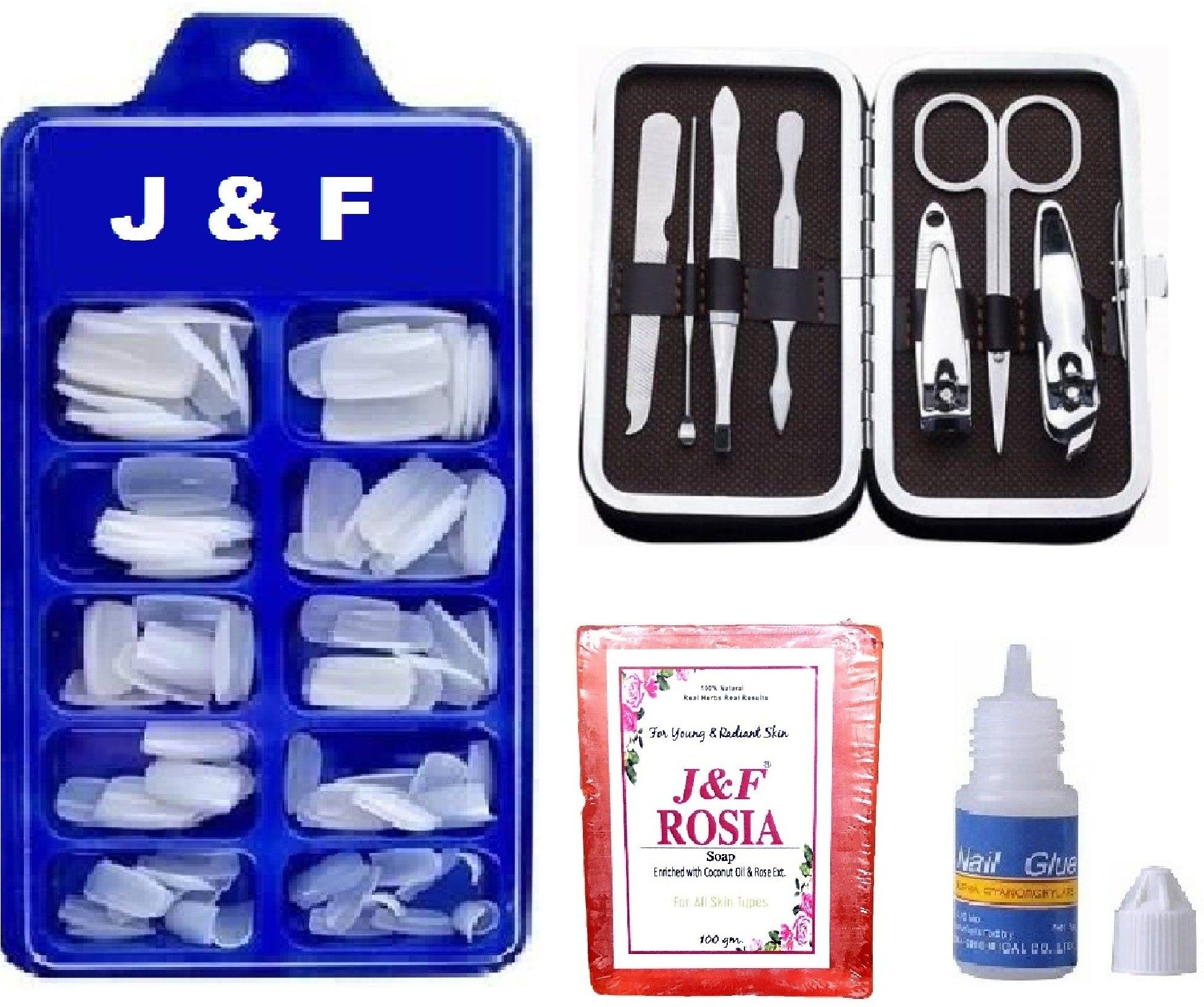 hudabird Best Quality Fake Nails With Glue And Rose Soap , 7 in 1 Manicure Tool Kit-picture-0