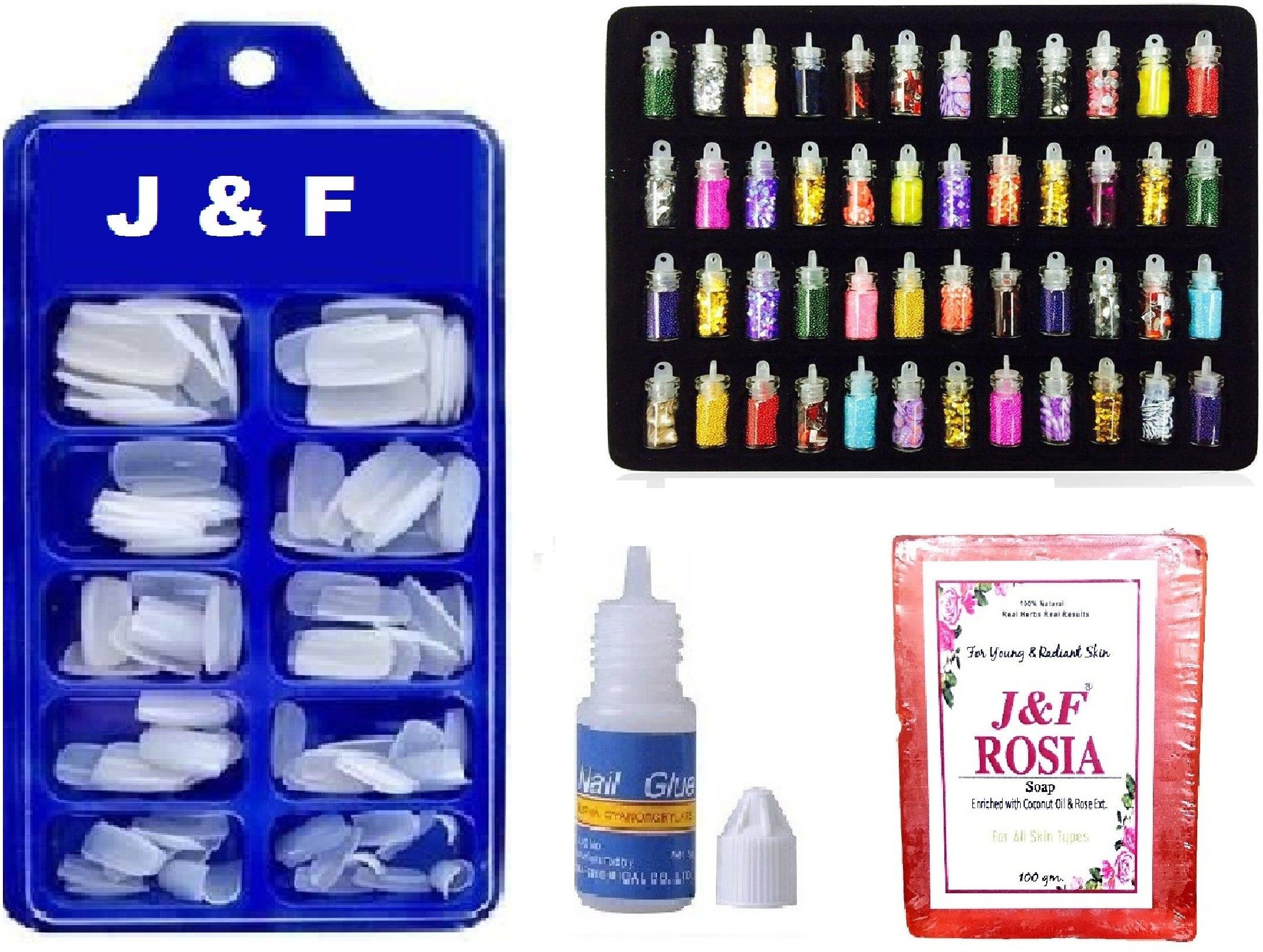 hudabird Arylic fake nails With Glue & 48 Pc Nail Glitter And Natural Rose Soap-picture-11