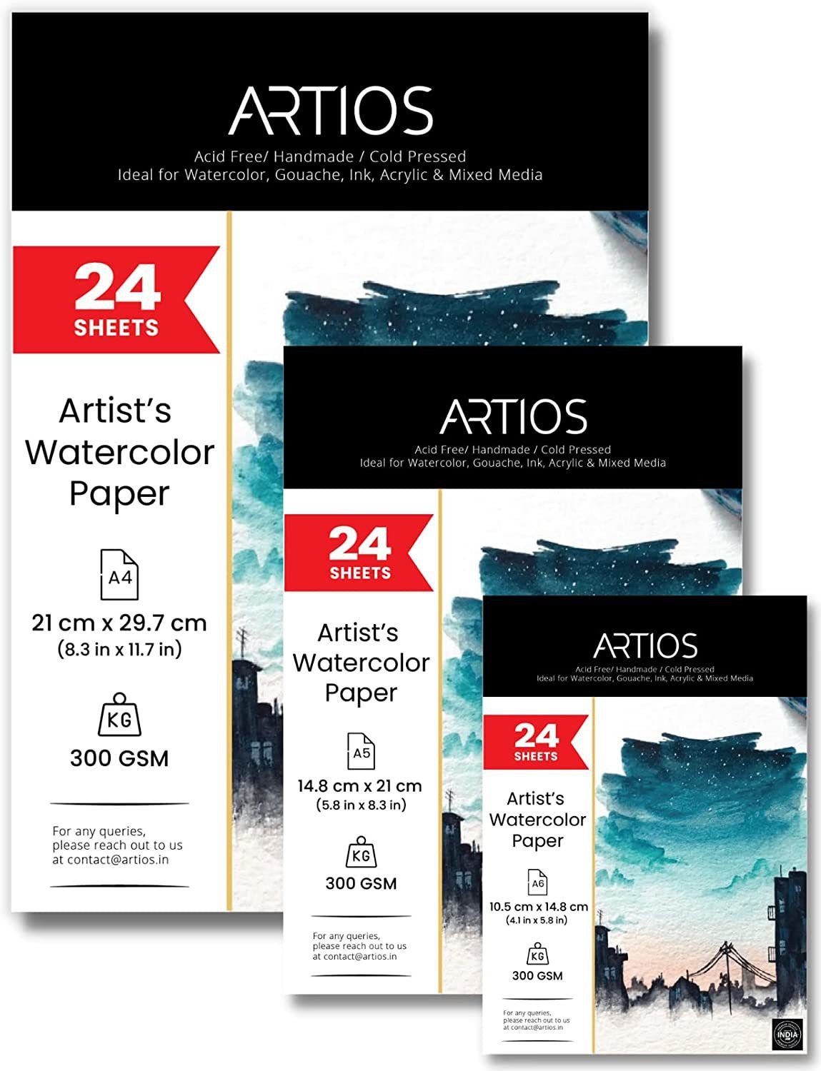 Artists' Watercolor Paper Combo-A4 (24) + A5 (24) + A6 (24) 300 GSM Rough Grain for Water colour, Acrylic, Gouache, Ink & Mixed Media A4 + A5 + A6 300 gsm Watercolor Paper-image-32
