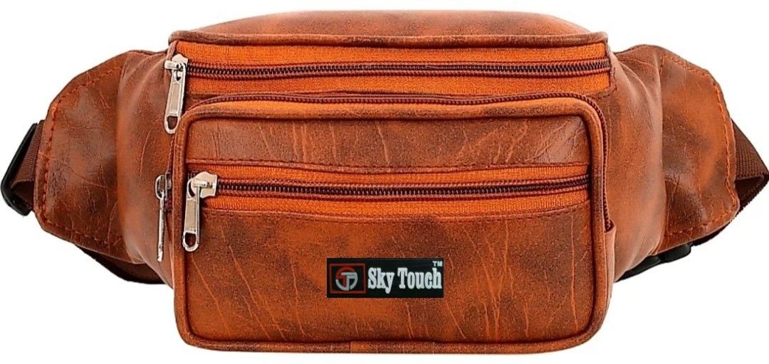 Sky Touch STYLISH PU WAIST PACK FOR MOBILE AND ACCESSORIES UNISEX WITH BELT (BROWN) UNISEX PU WAIST PACK-image-26