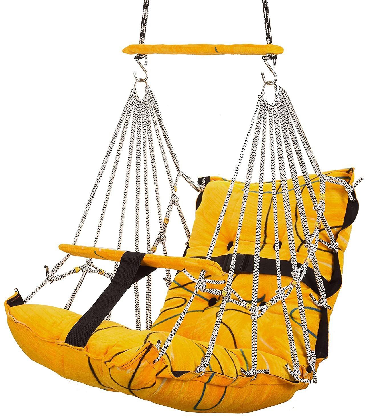 Cotton Swing Chair for Kids Baby's Children Folding and Washable1-6 Years with Safety Belt/Home,Garden Jhula for Babies|Swing for Kids | Seat and Back Side 16x16 inch (Yellow) Swings-image-6