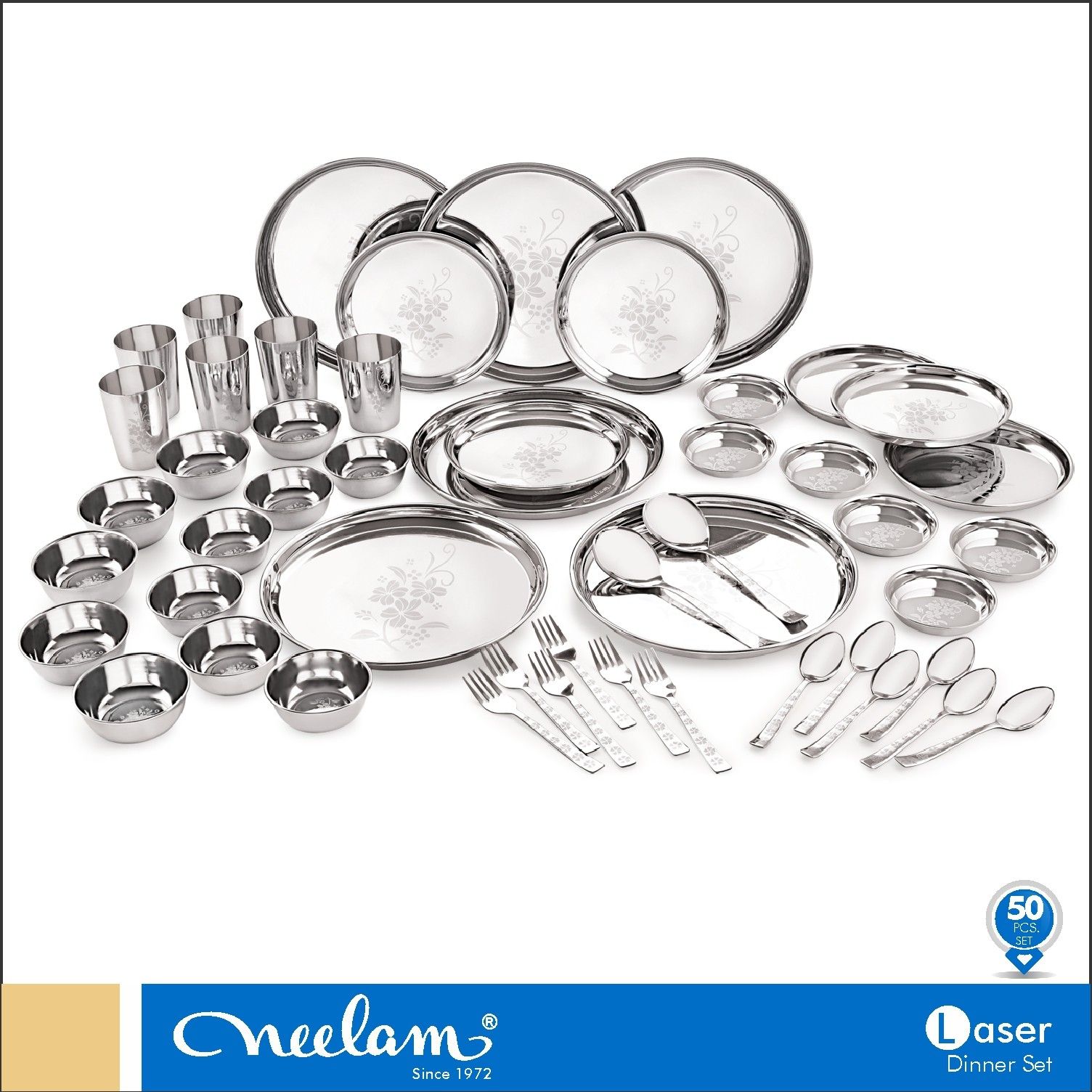 Pack of 50 Stainless Steel Laser Etching Dinner Set 24 Gauge Dinner Set-image-9