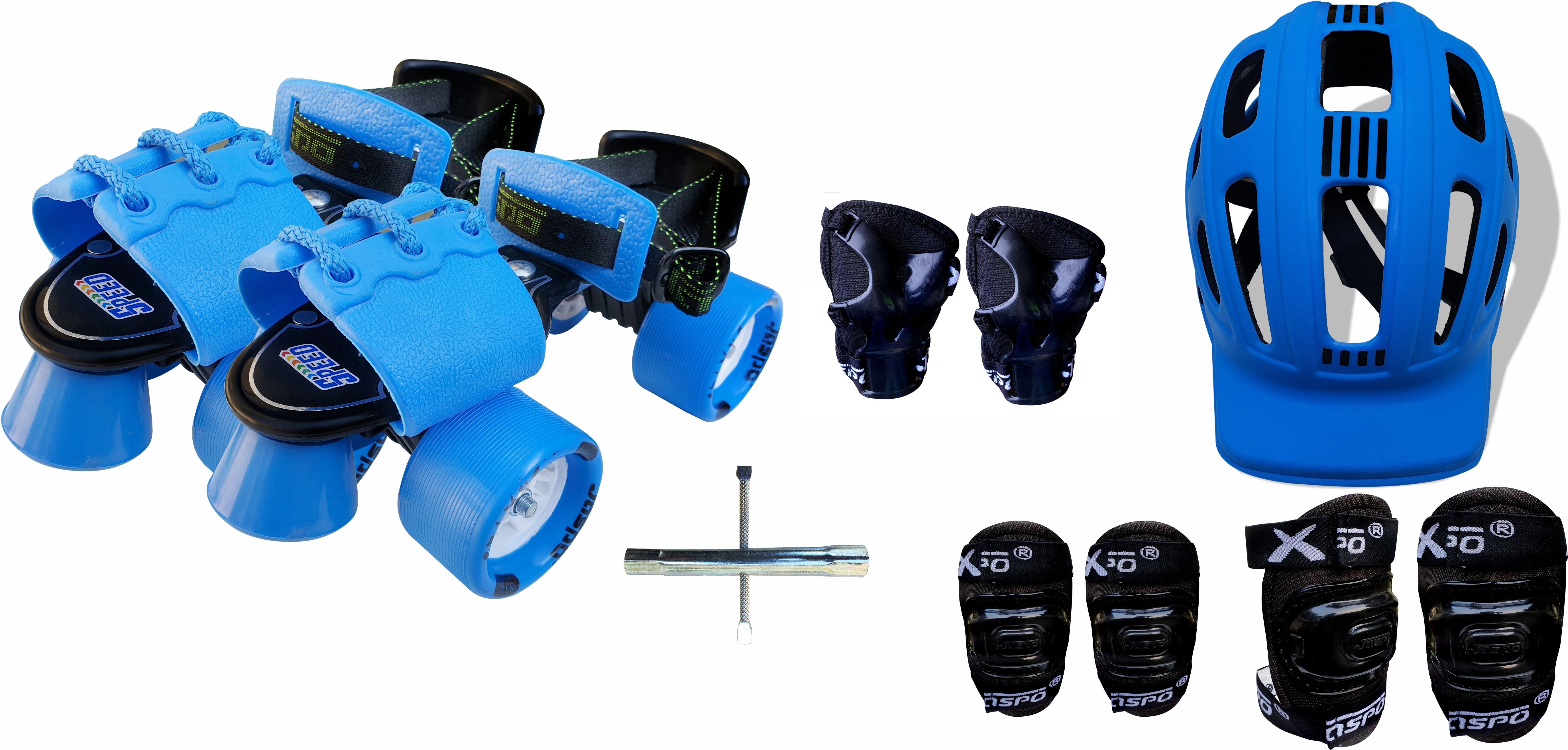 Blue Derby Pro Adjustable Senior Roller Skates Combo Suitable for Age Group 6 to 14 Years Skating Kit-image-15