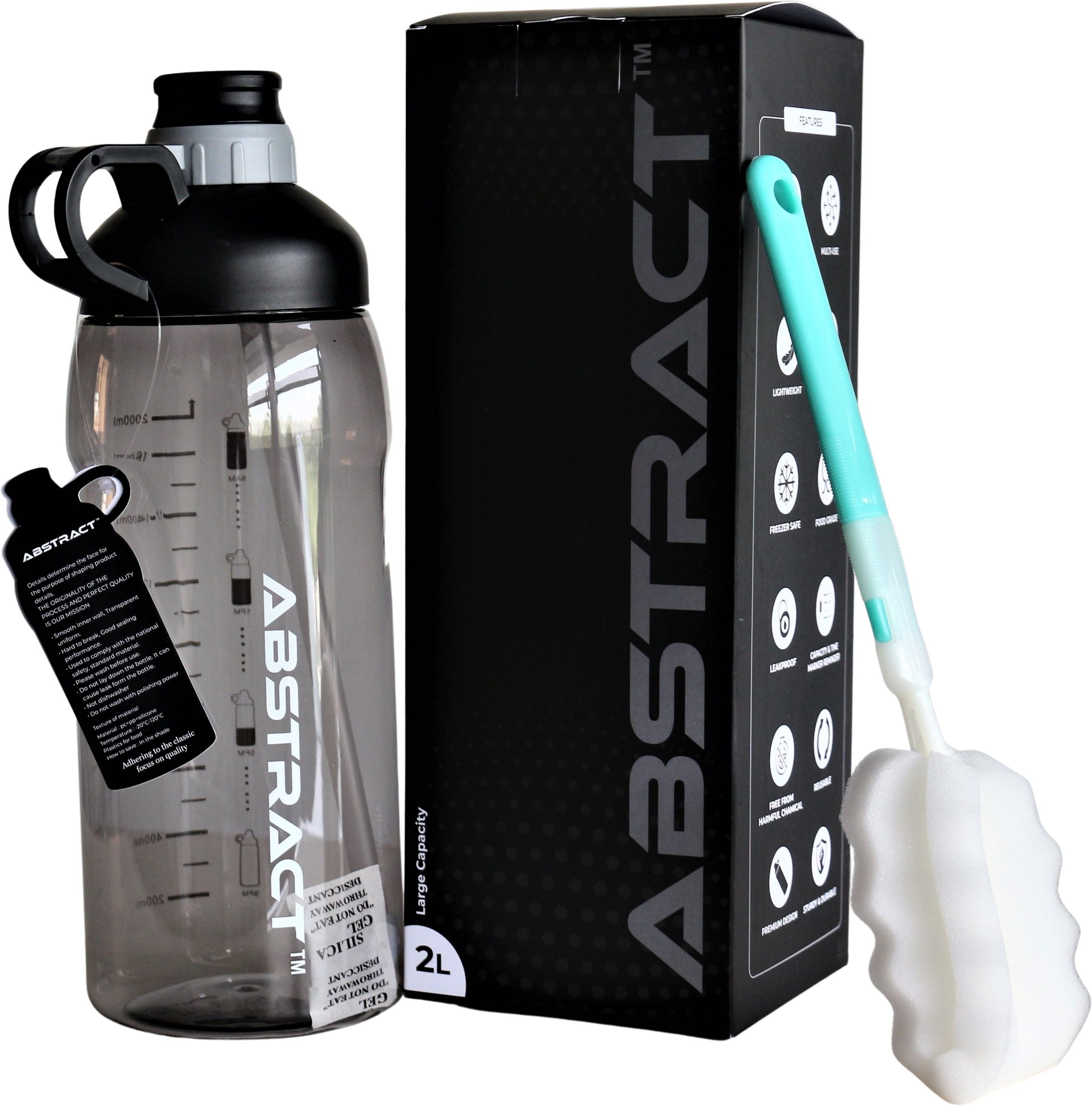 abstract water bottle with time and capacity marker with sipper 2000 ml Bottle-picture-7