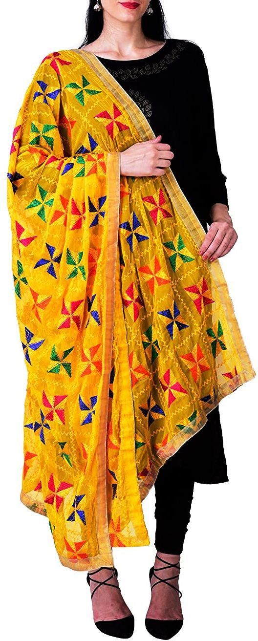 phulkari Chiffon Embroidered Yellow Women Dupatta-picture-13