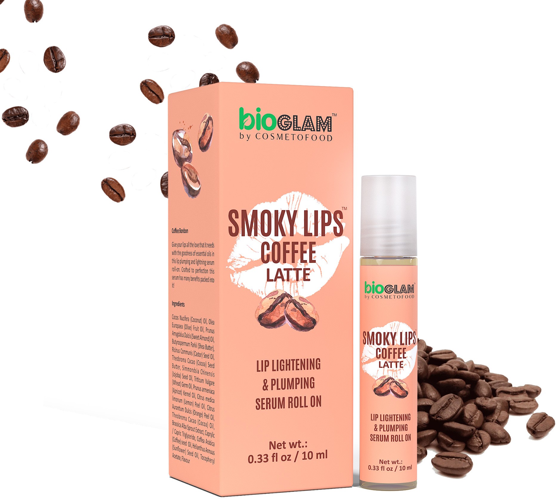 Cosmetofood Bioglam Smoky Lips Coffee latte Lip Lightening & Plumping Serum Roll-On For Soft & Plump Lips