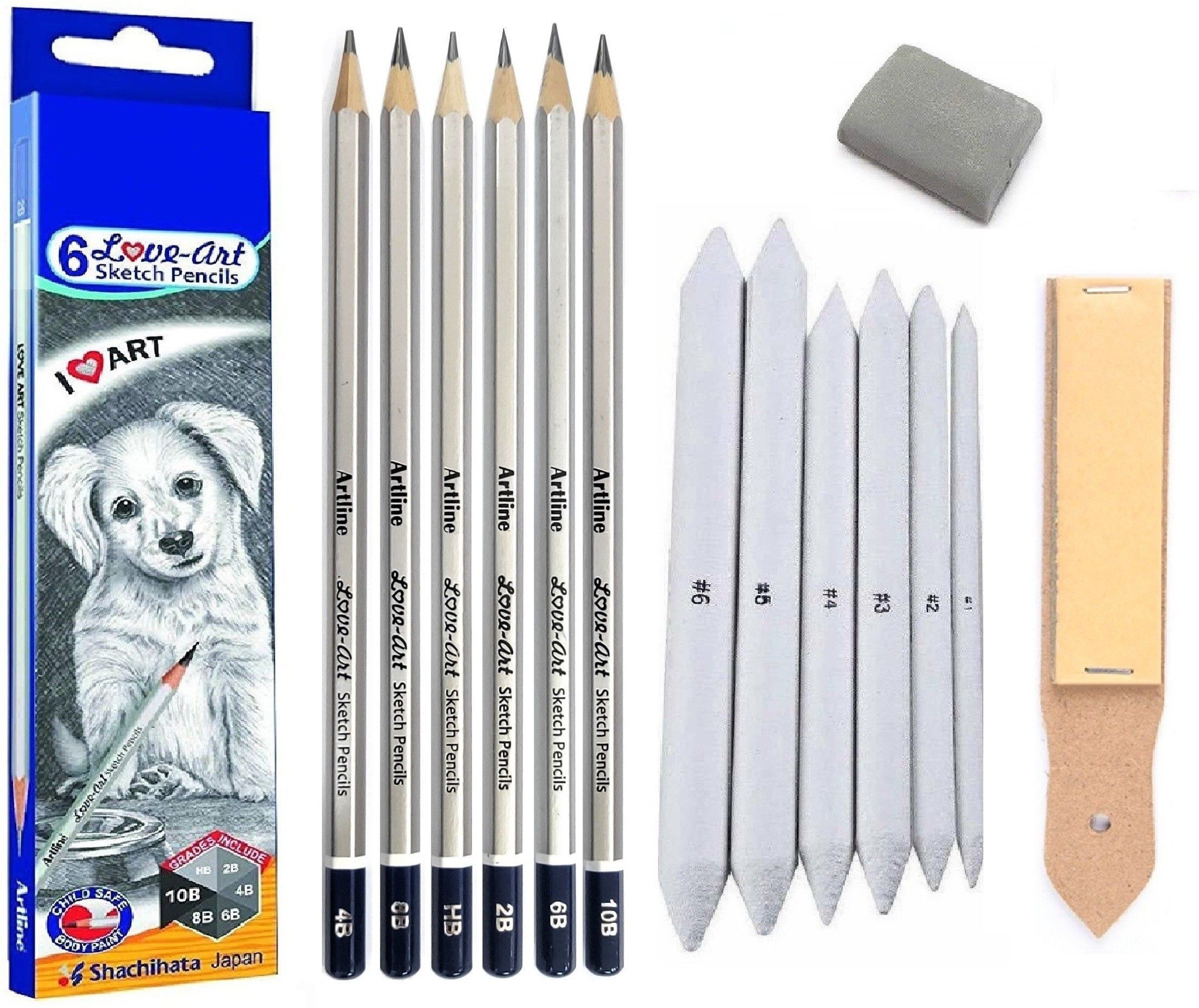 Artline Love-Art Sketch Pencil, 6Pc Blending/Smudging Stump, Eraser & SandPaper-image-36
