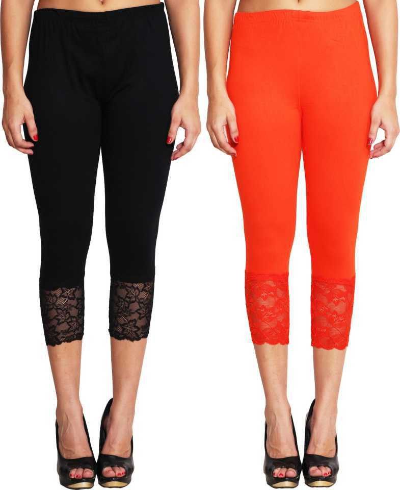 snowball Women's Stylish Net Capri Leggings Women Black, Orange Capri-picture-13