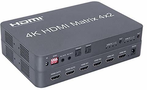 Etzin 4k 4x2 HDMI Matrix Switch Splitter EDID30Hz Full HD 1080P with IR Remote Control 2160 inch Blu-ray Player