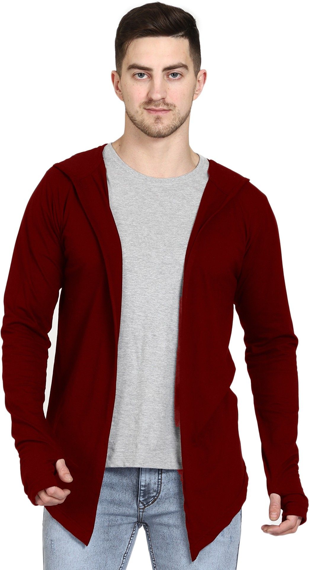 Men Jacket Style Full Sleeve Maroon Shrug-image-22