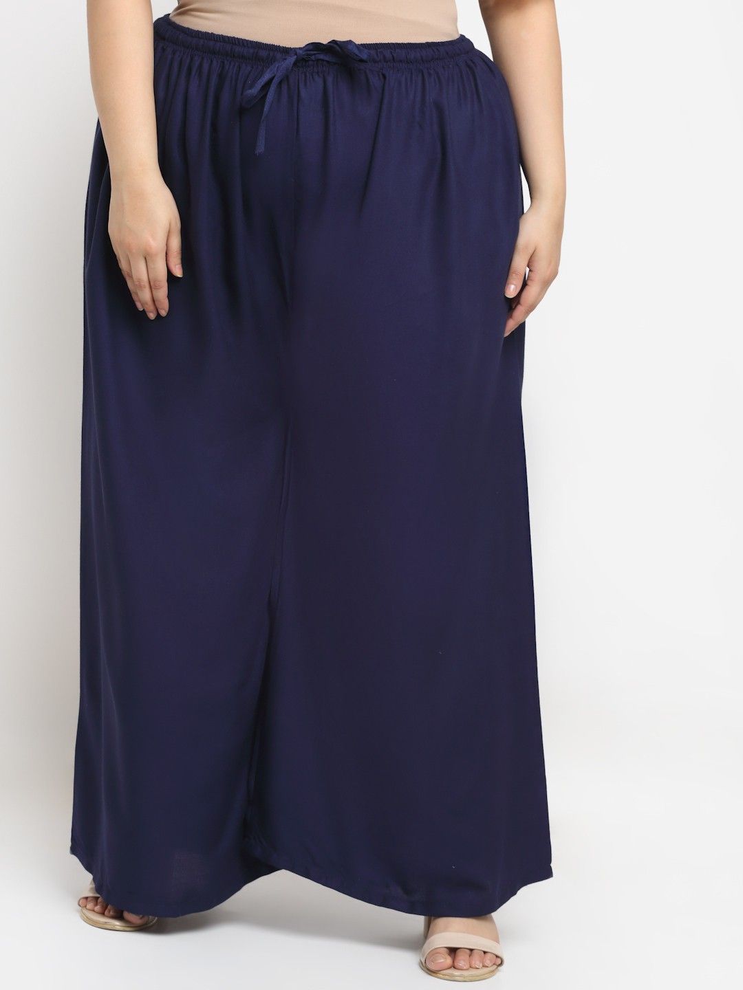 style prezone Women Flared Dark Blue Viscose Rayon Trousers-picture-12
