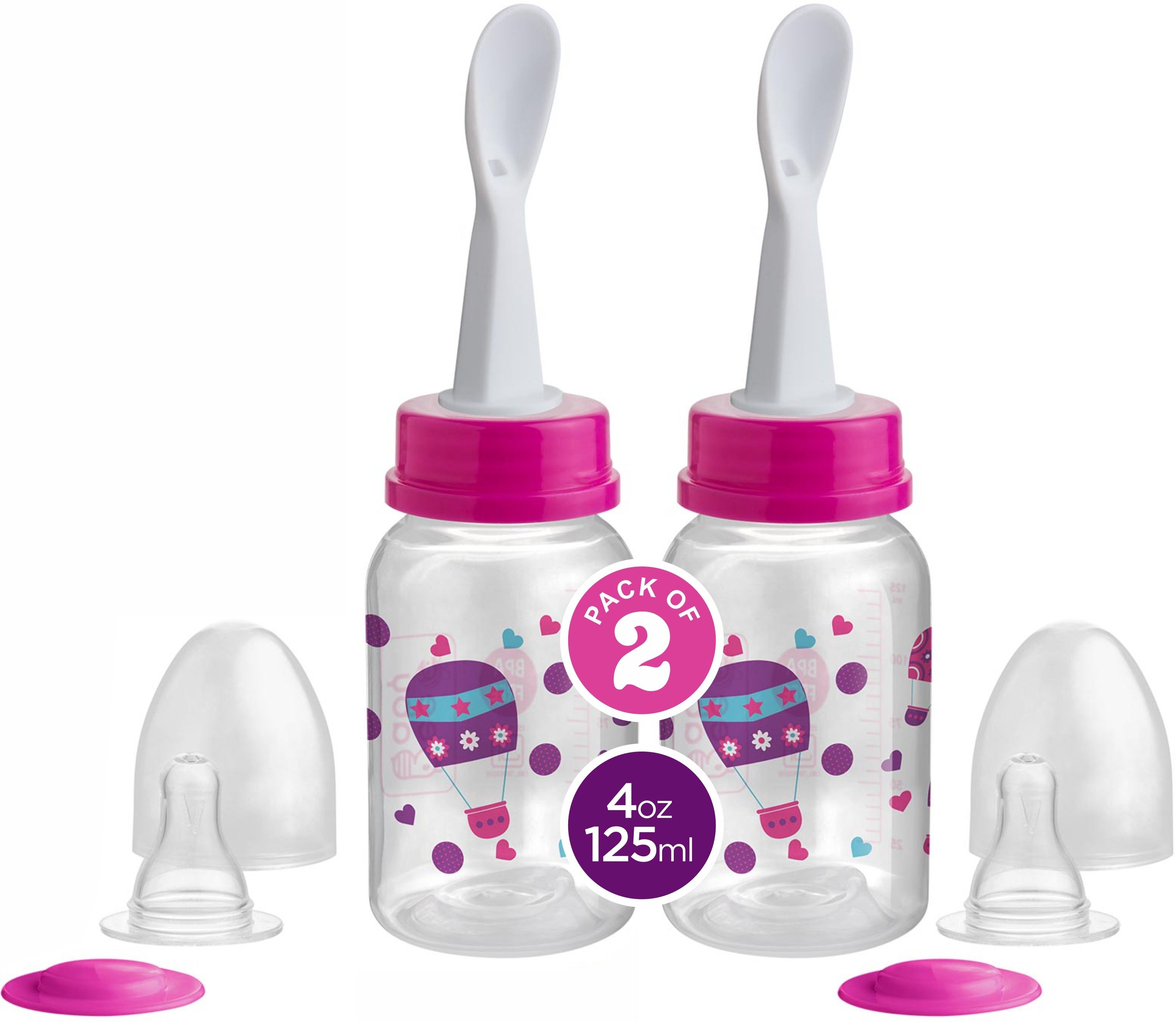 beebaby Gentle 2 in 1 Baby Feeding Bottle with Plastic Feeder Spoon. 2 Pack 4M+ - 125 ml-picture-22