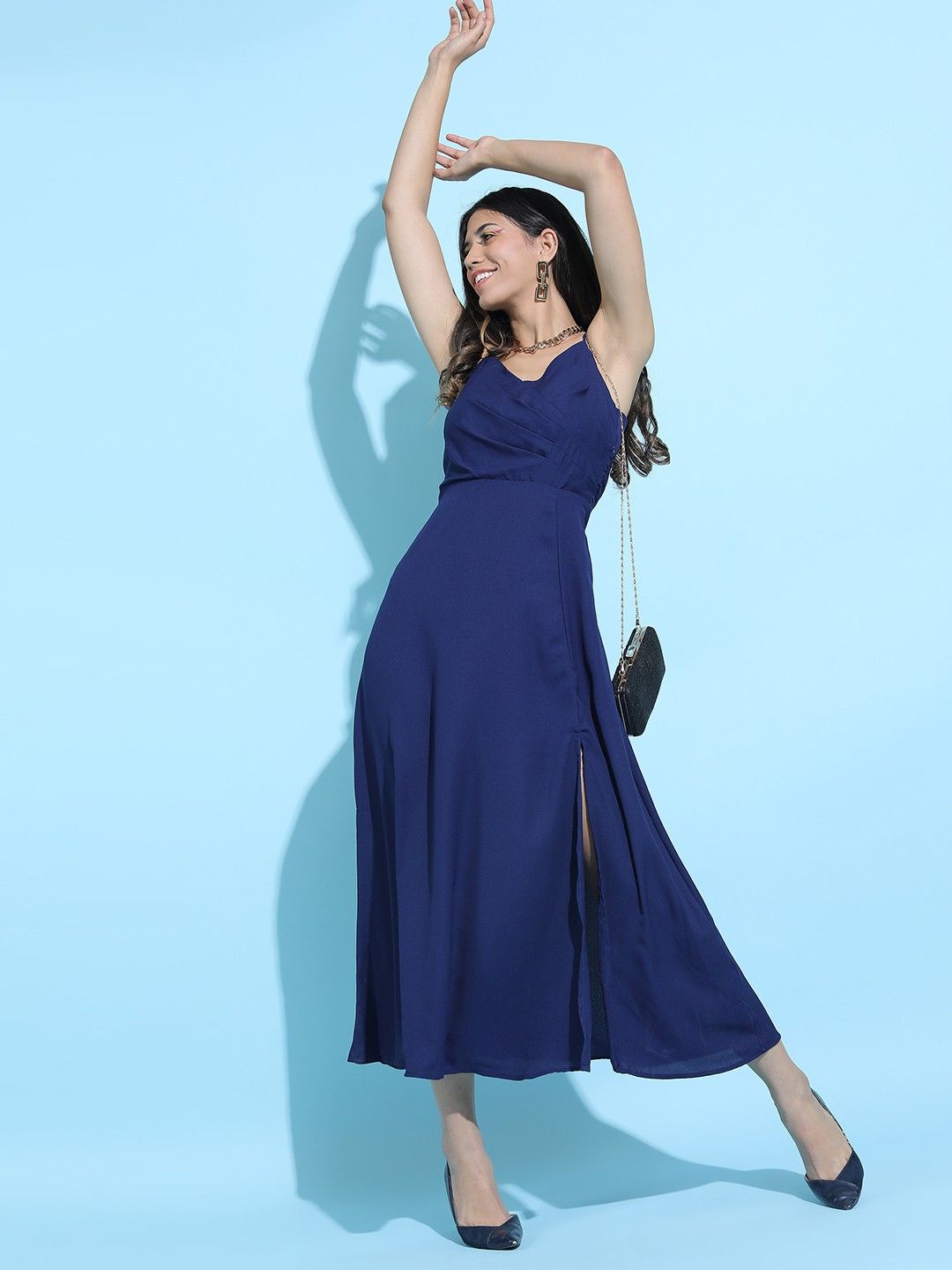 tokyo talkies Women Fit and Flare Blue Midi/Calf Length Dress-picture-41