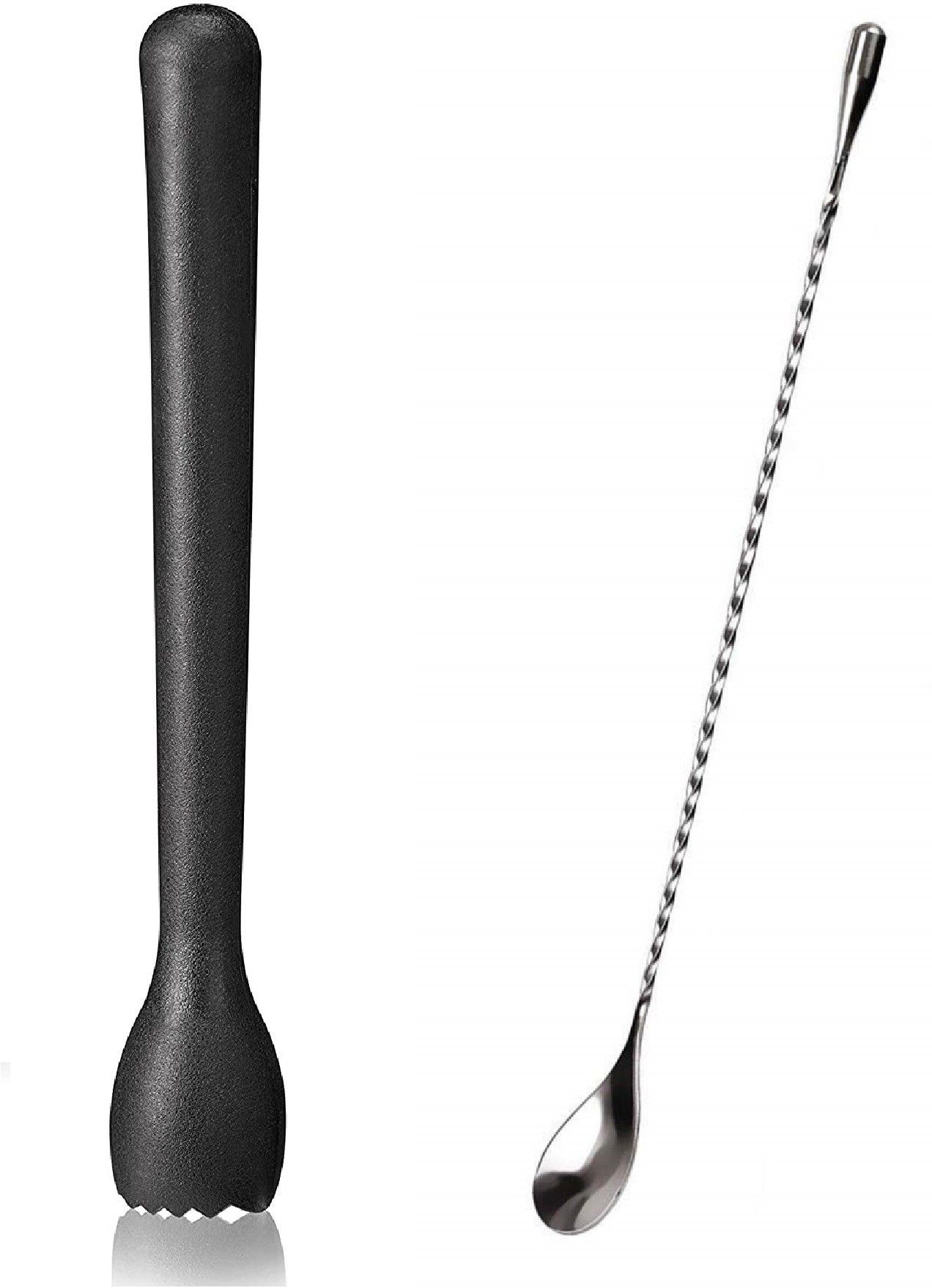 Stainless Steel Teardrop Bar Spoon With Black PVC Muddler 2 - Piece Bar Set