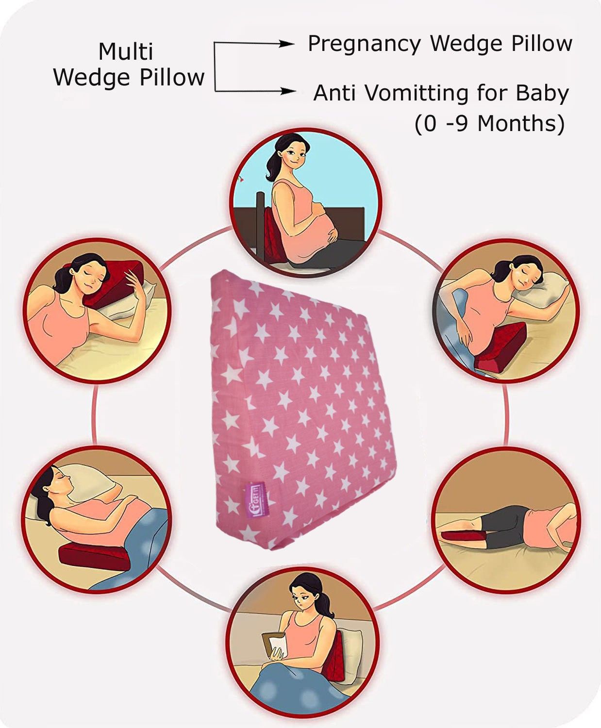 Wedge Pillow for Pregnancy women and New born Baby - Pink Star Breastfeeding Pillow-image-37