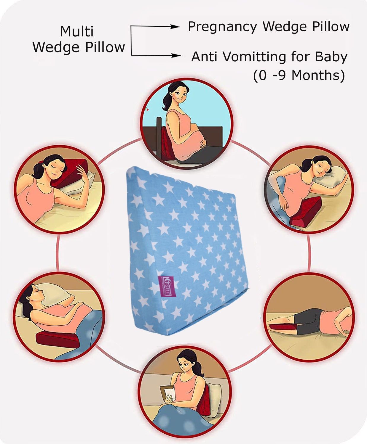 Wedge Pillow for Pregnancy women and New born Baby - Blue Star Breastfeeding Pillow