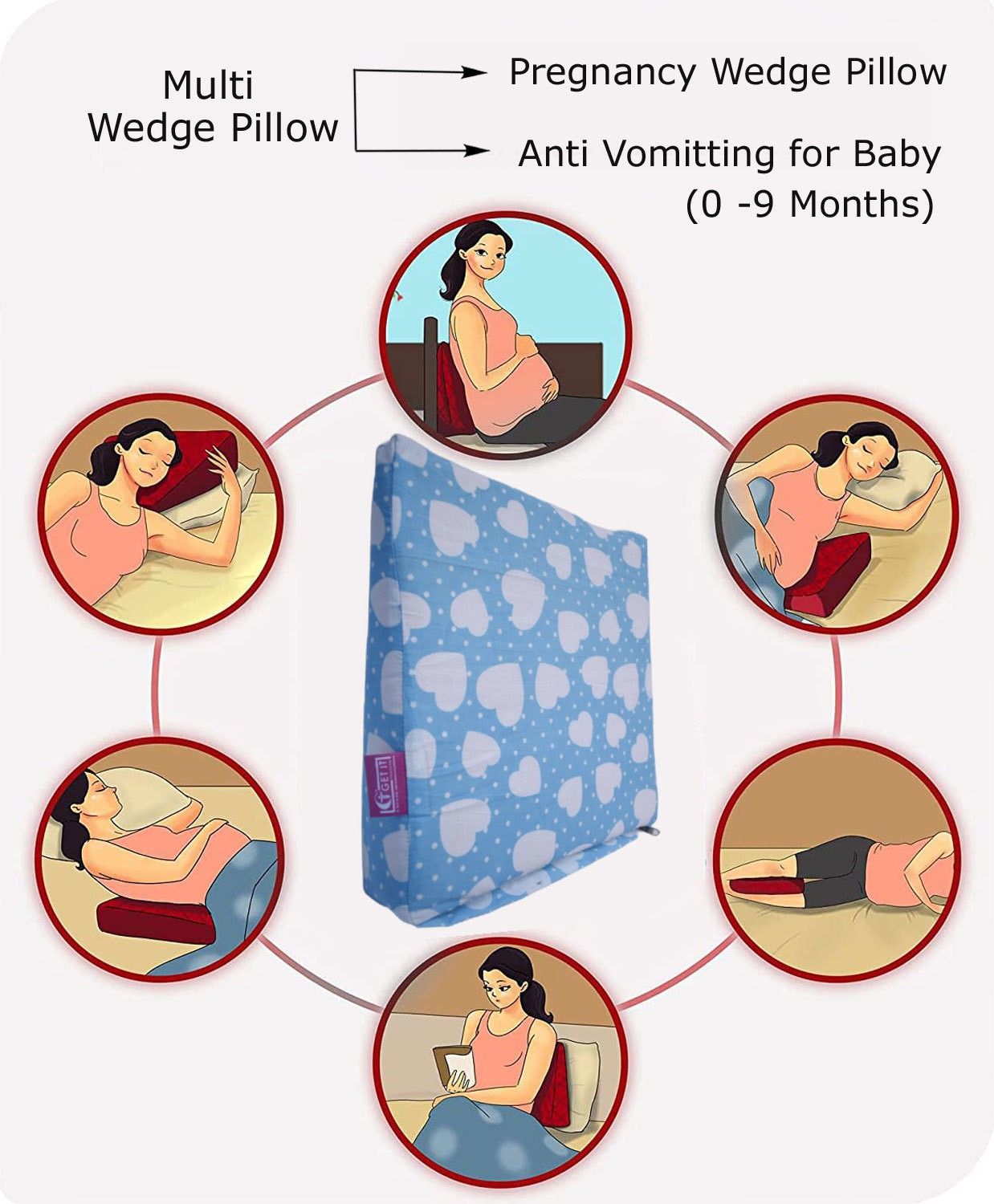 get it Wedge Pillow for Pregnancy women and New born Baby - Heart Blue Breastfeeding Pillow-picture-11