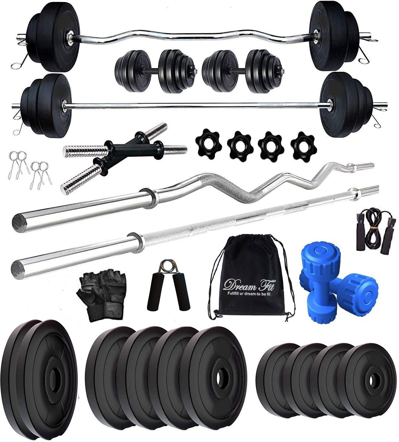 50 kg 50 kg Home gym with 3ft Straight Rod, 3ft Curl Rod, pair of 2 kg pvc Dumbbells Home Gym Combo