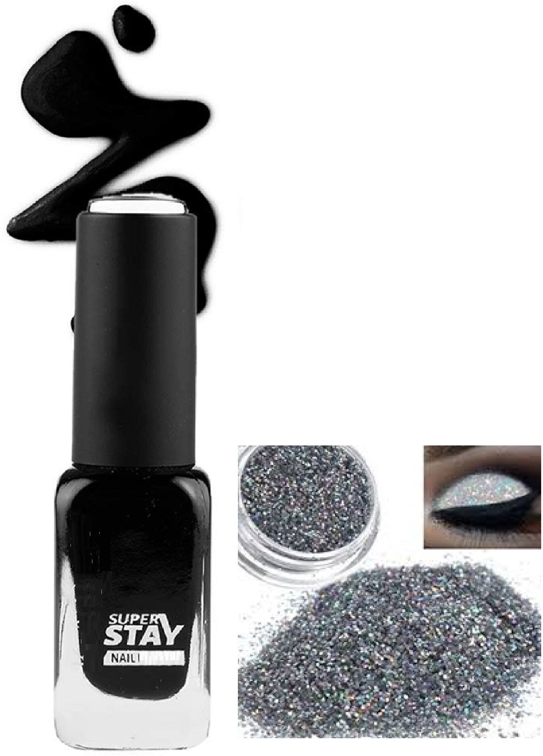 SUPER STAY LONG LASTING BOLD BLACK NAIL PAINT & GLITTER NAIL POWDER-image-6
