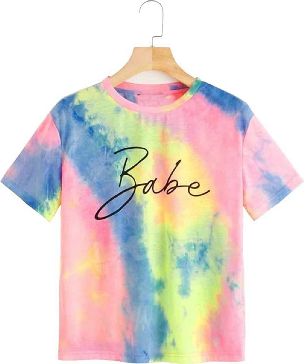 Women Typography, Tie & Dye Round Neck Cotton Blend Multicolor T-Shirt