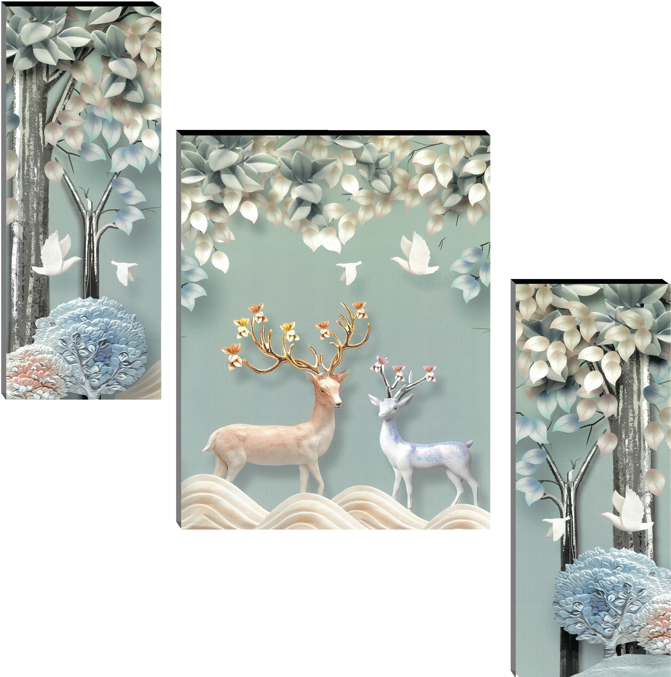 Set of 3 Deers MDF Art Painting (4064FL) without glass Digital Reprint 18 inch x 12 inch Painting