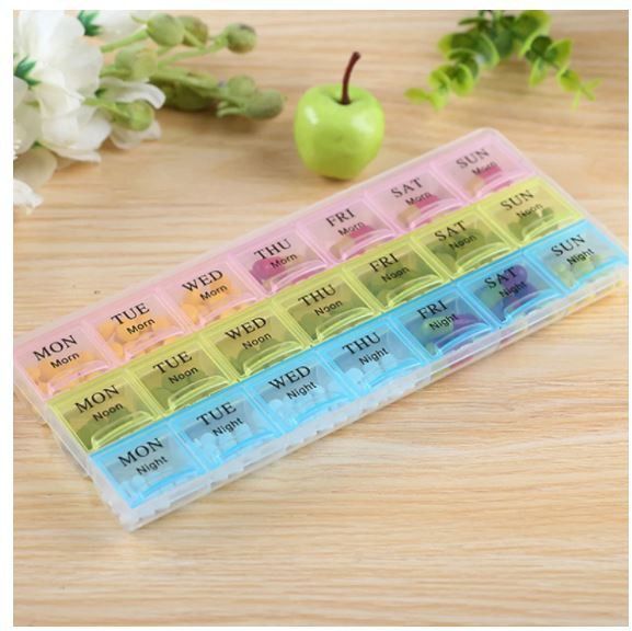 21 21 Compartment Weekly Pill Organizer, Medicine Storage , Timer Case Three-Times-a-Day {Multi Color} Pill Box