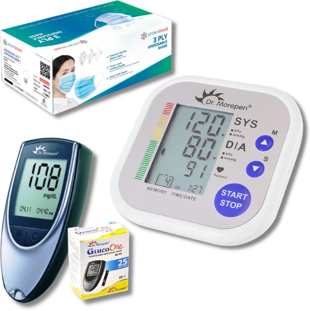 dr. morepen Glucometer BG03 with 25Strips | BP monitor BP02 | FREE 3ply mask | Glucometer-picture-12