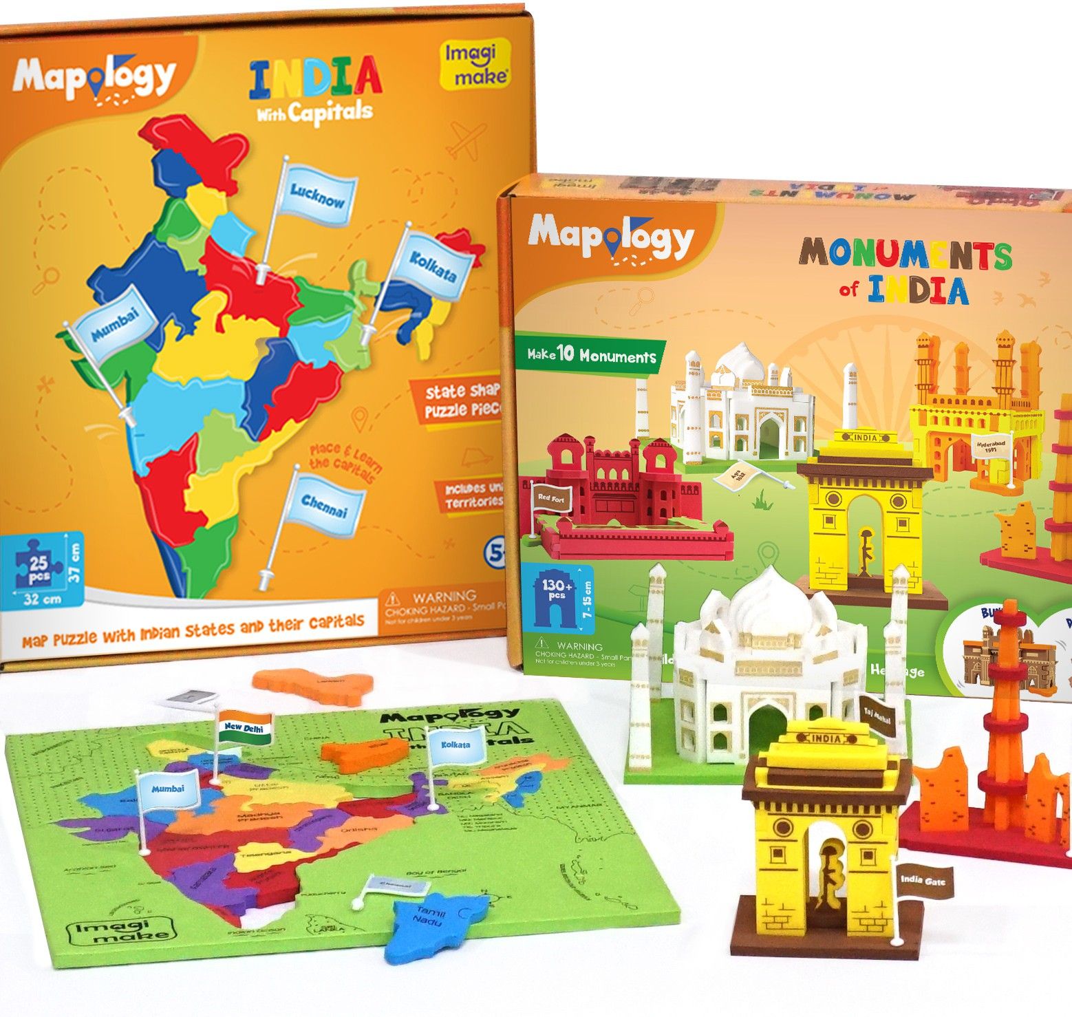 Mapology Ultimate Indian Combo:India with Capitals Puzzle & Monument of India