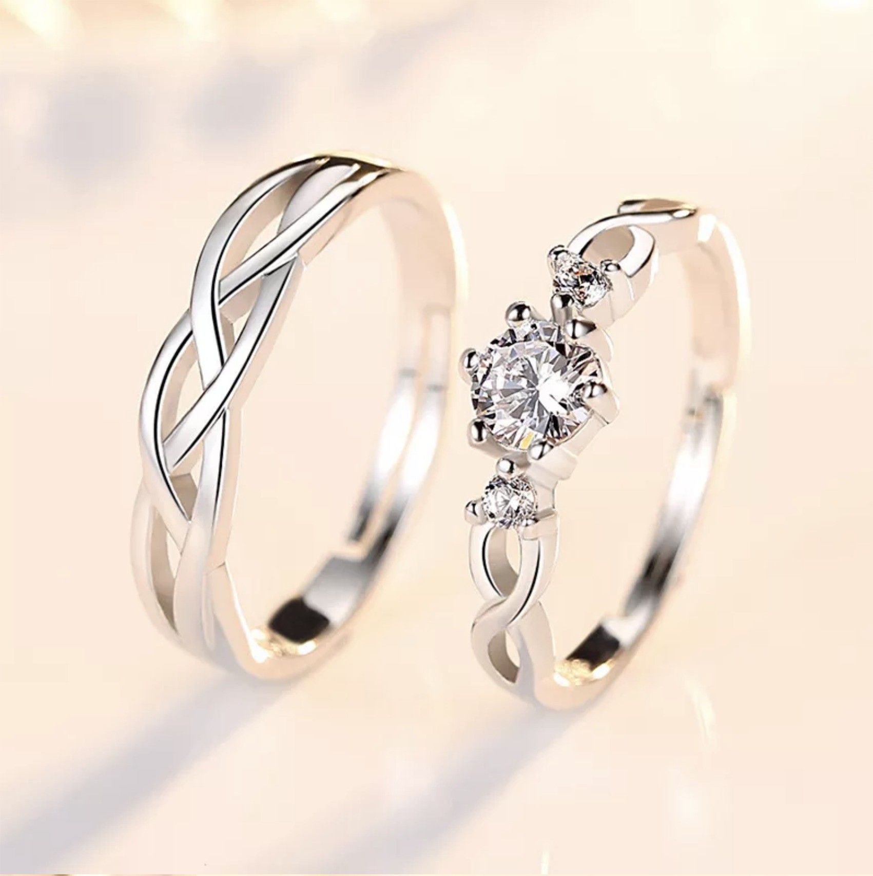 Adjustable Couple Rings for lovers valentine gift Stainless Steel Ring Set