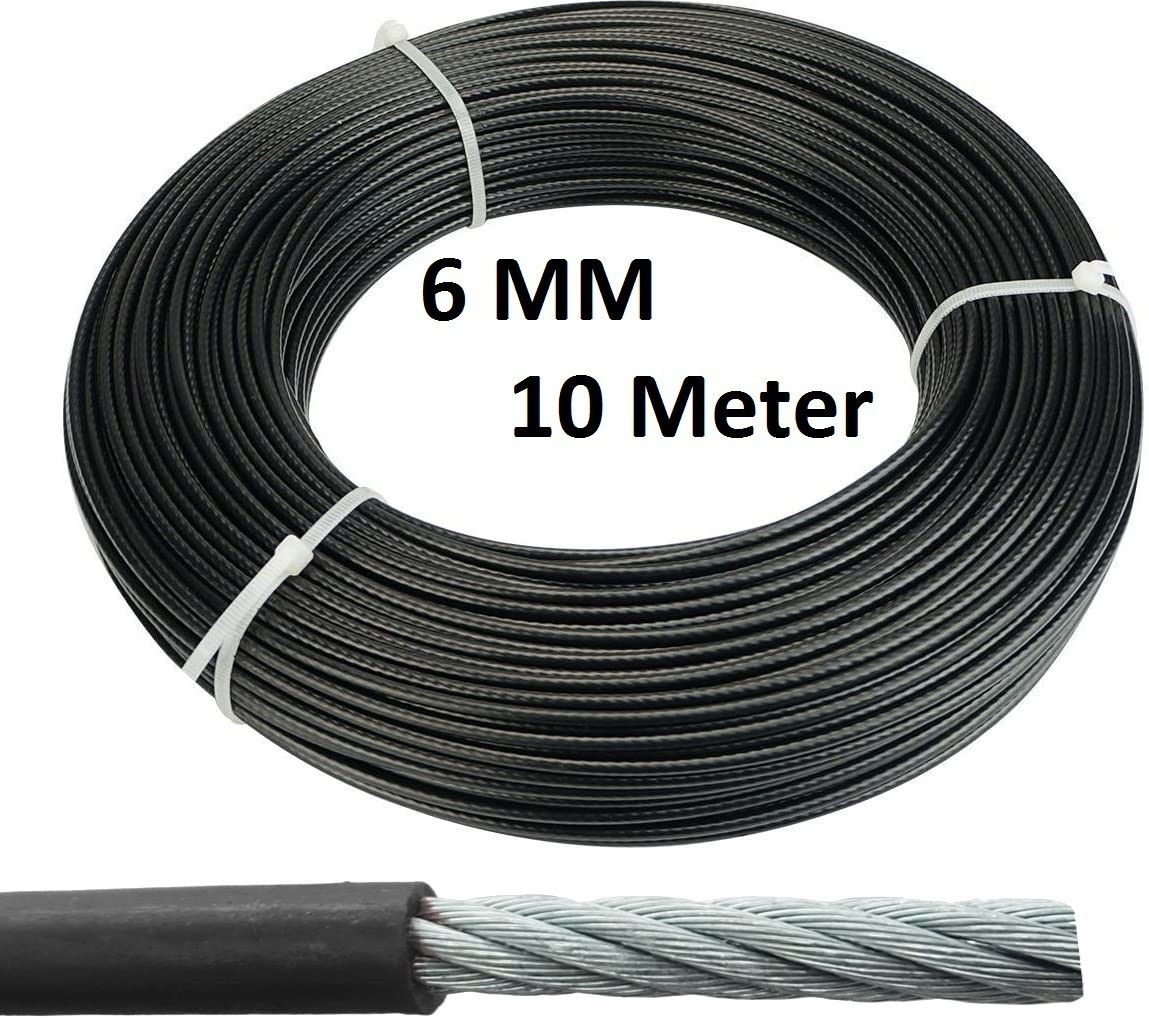 ivee international Gym Machine Wire Rope PU Coated Cable Inside Steel (Black) (6 MM, 10 Meter) Climbing Pulley-picture-8