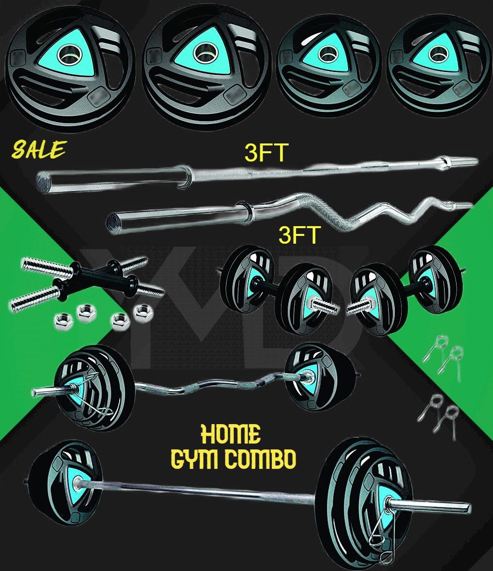 ymd 10 kg Professional Metal Integrated Rubber Plates (2.5X4) 3FT Curl & 3FT Straight 28mm Home Gym Combo-picture-40