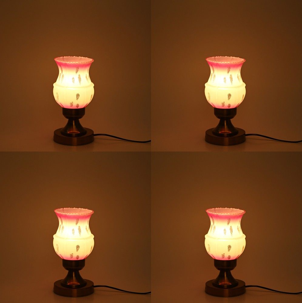 Stylish Table Lamp With Decorated Glass Shade, Round, LED Compatible,(Pack Of 4) Table Lamp-image-42