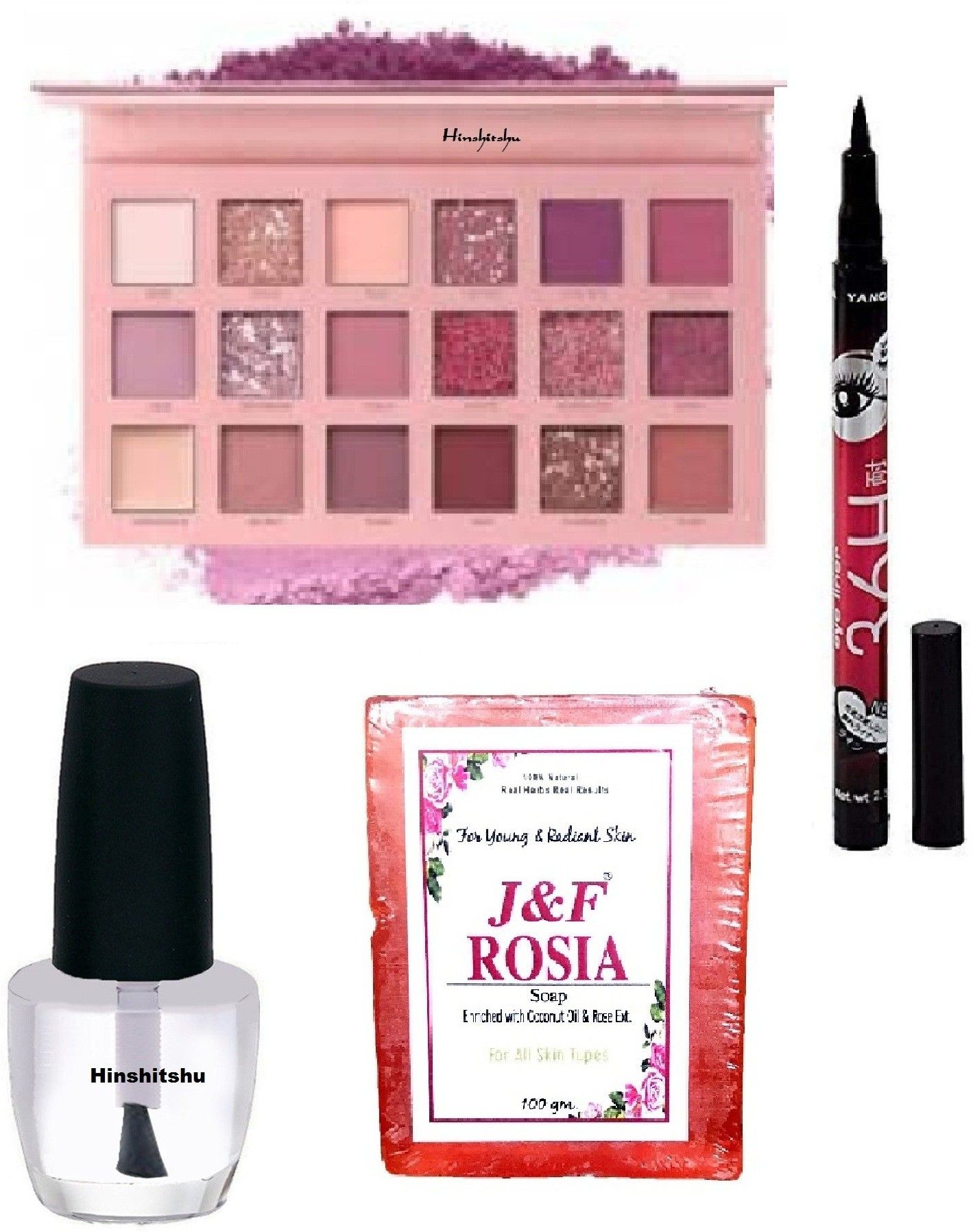 Nude Eyeshadow , Top Coat Nail Paint , 36 Hours Eyeliner , Rose Soap-image-44
