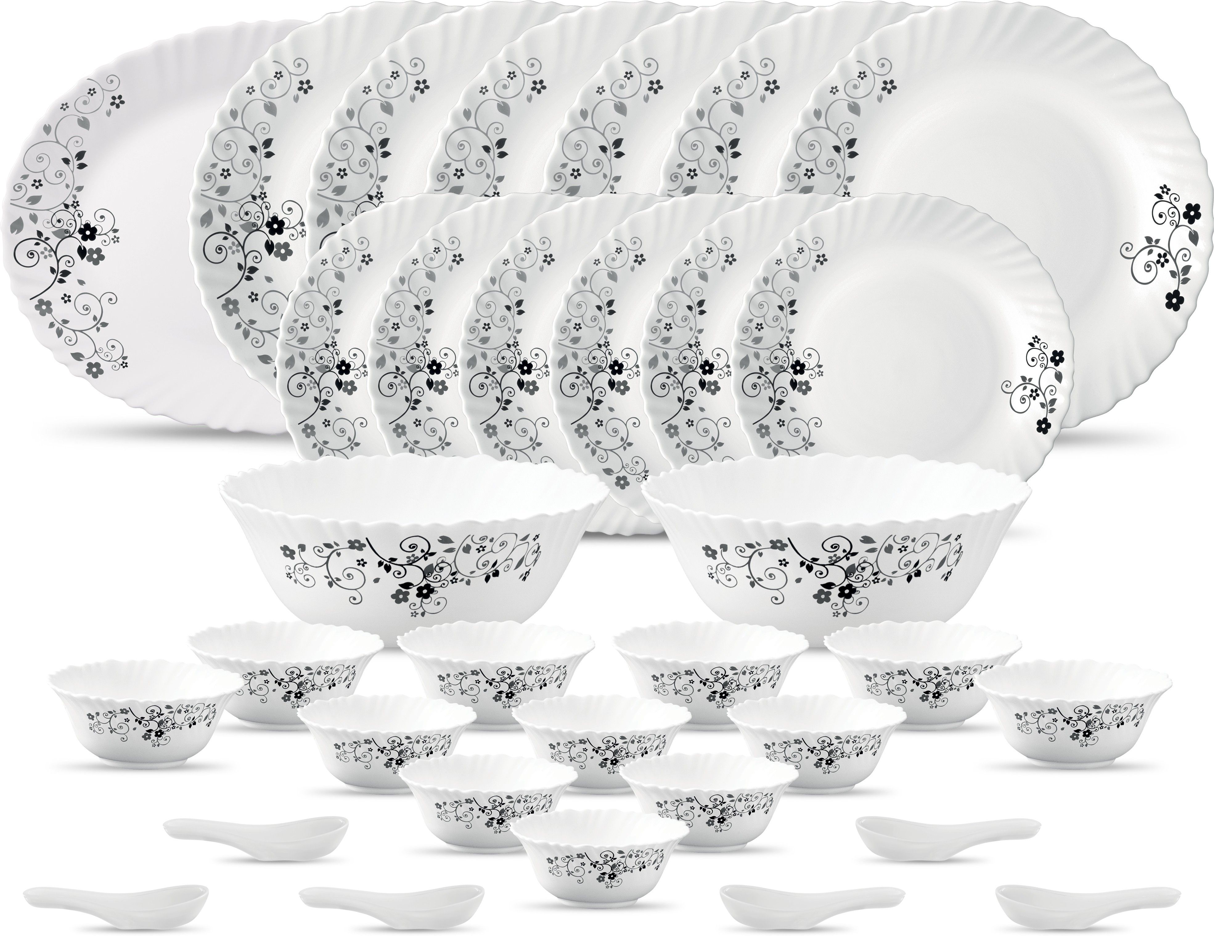 laopala Pack of 33 Opalware Diva Classique Collection Mysterio Black Dinner Set-picture-10