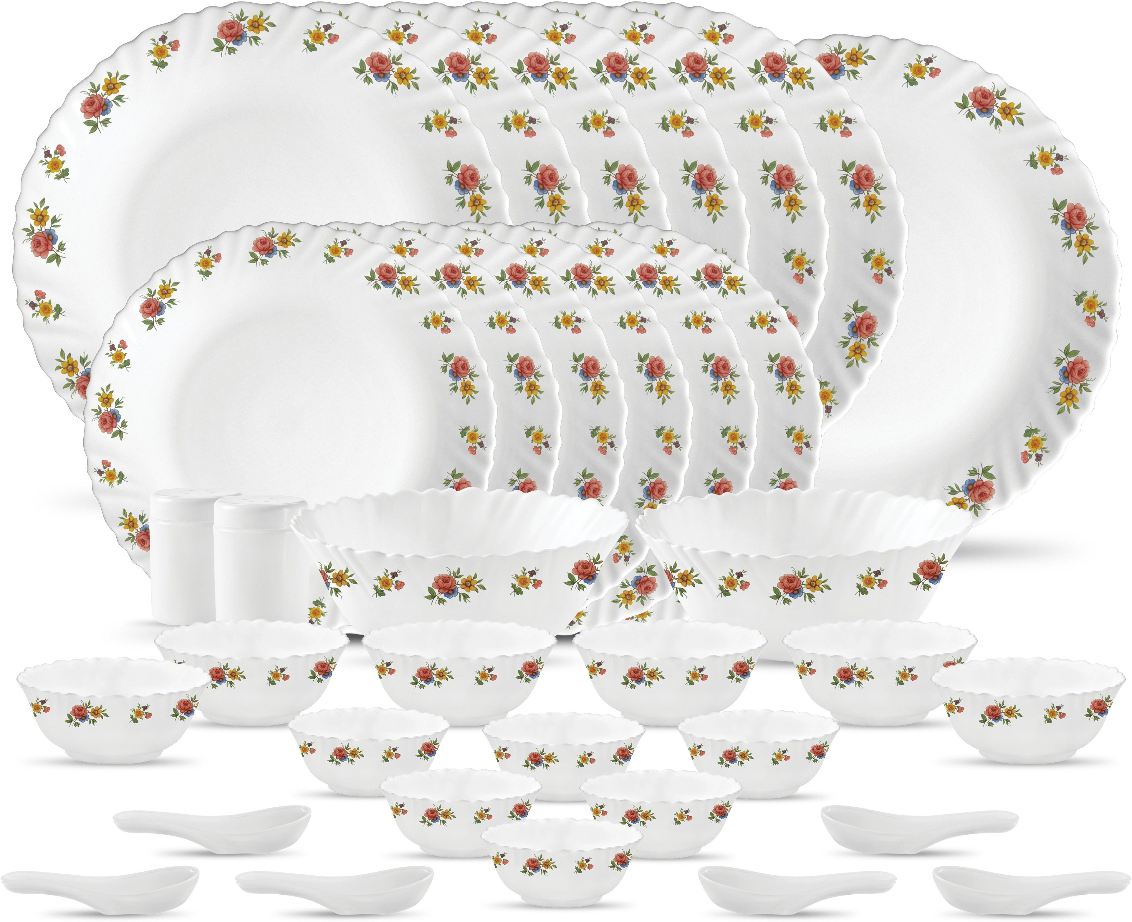 Pack of 35 Opalware Novo Collection Petite Roses Dinner Set-image-2