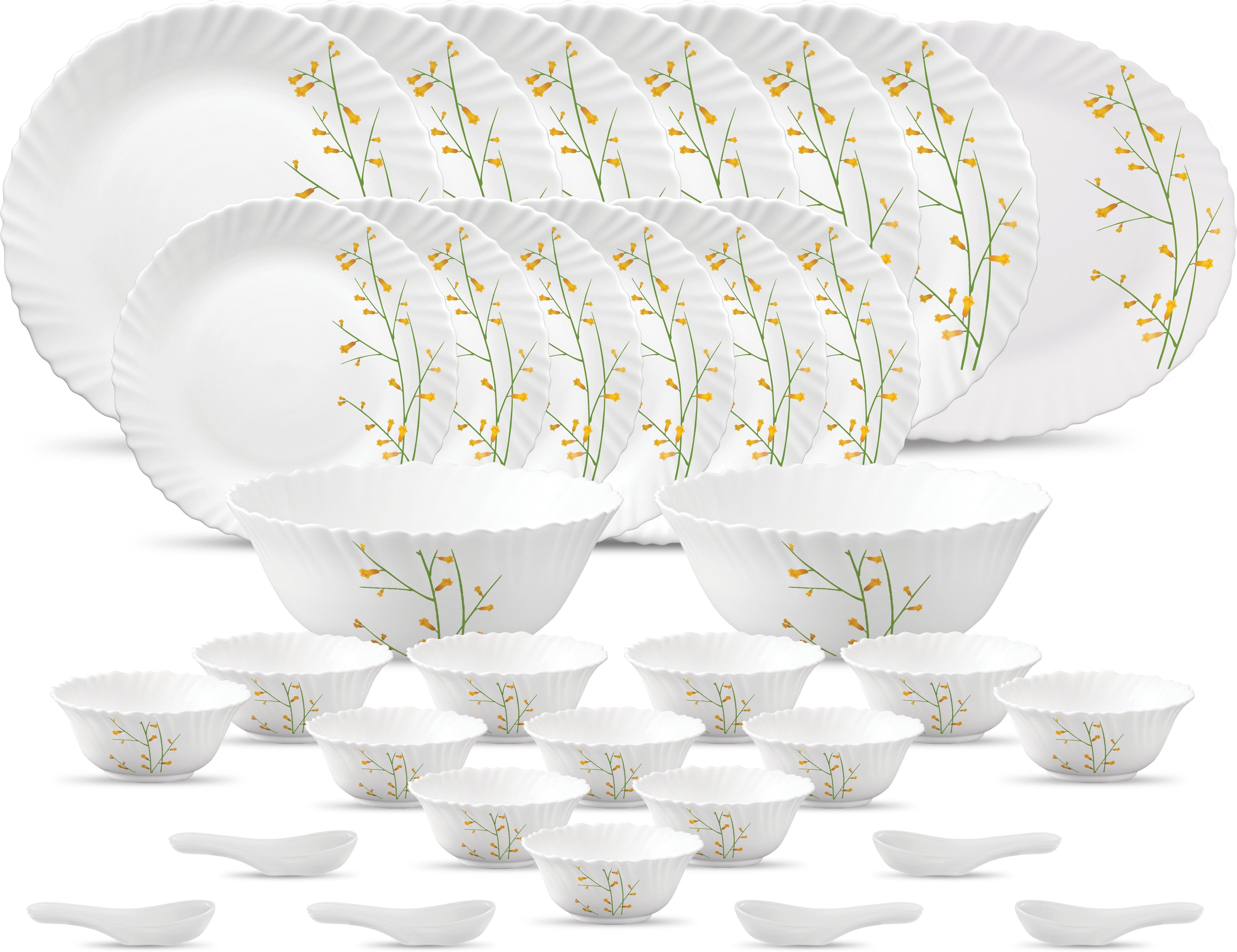 Pack of 33 Opalware Diva Classique Collection Citron Weave Dinner Set-image-3