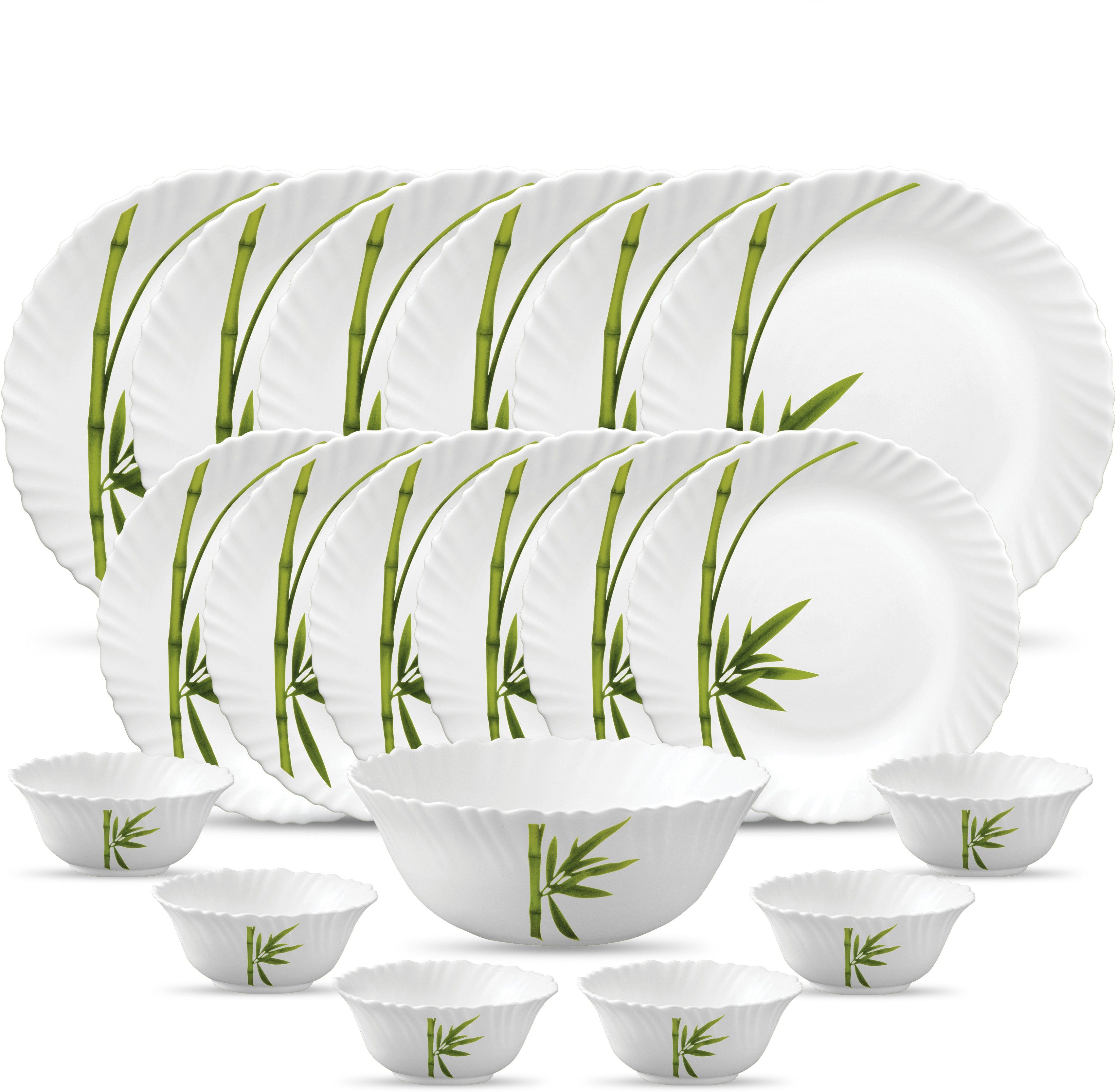 Pack of 19 Opalware Diva Classique Collection Fluted Green Dinner Set-image-13