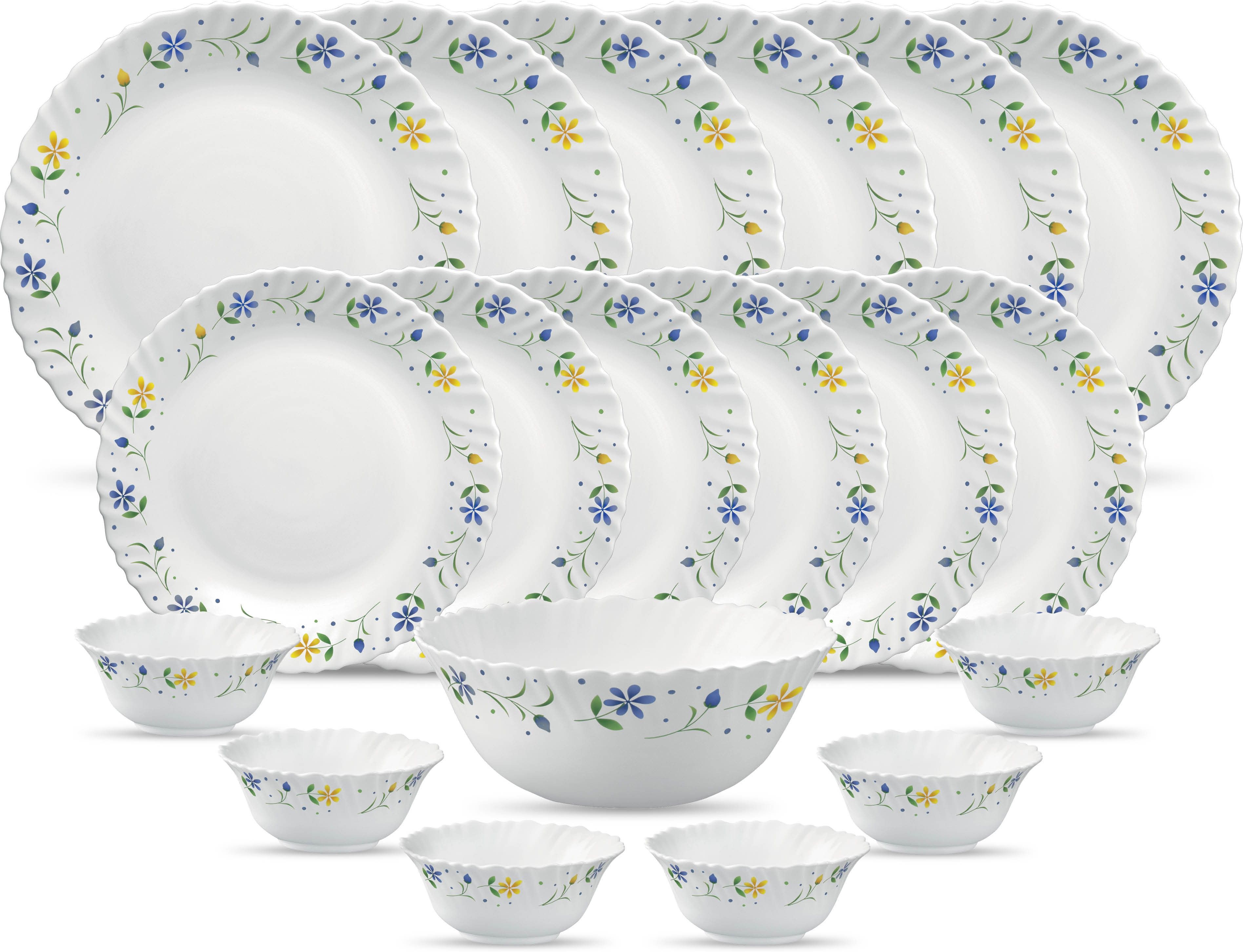 Pack of 19 Opalware Diva Classique Collection Twilight Bouquet Dinner Set-image-3