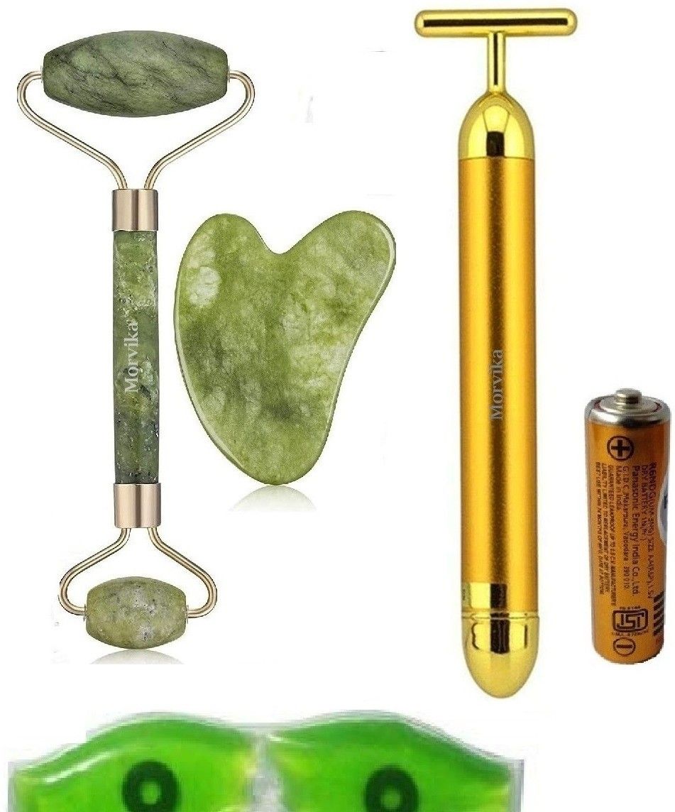Jade Roller/GuaSha 100%Himalaya Stone,T Gold Electric Vibration Facial Massage,-image-43