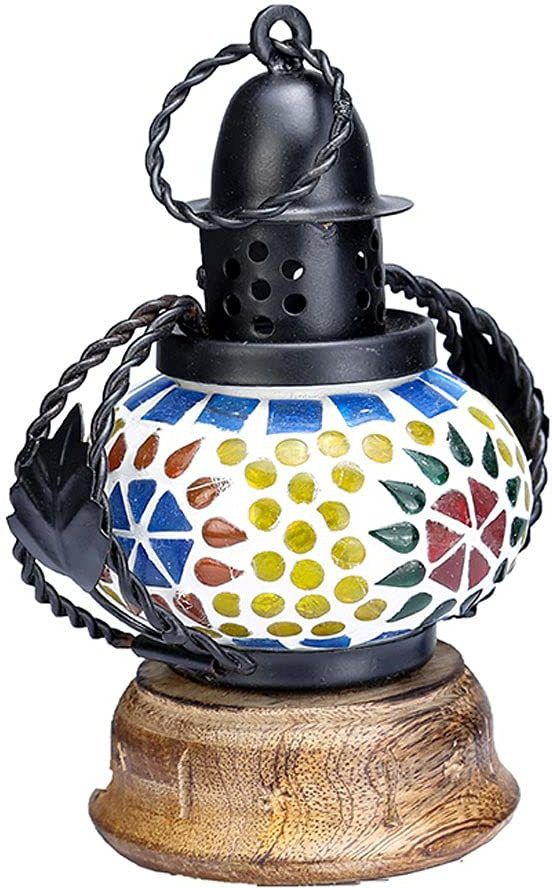Wooden and ceramic Electric Lamp Multicolor Ceramic Hanging Lantern-image-19