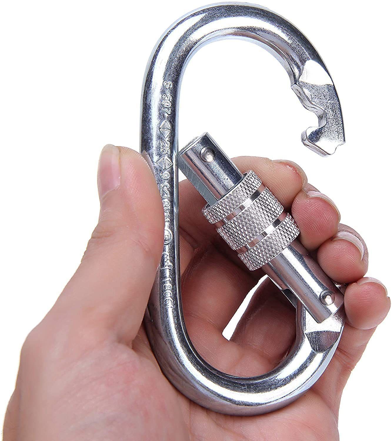 Stainless Steel Snap Hook Carabiner Screw 10mm for Ropes, Hiking Connecting Link Locking Carabiner